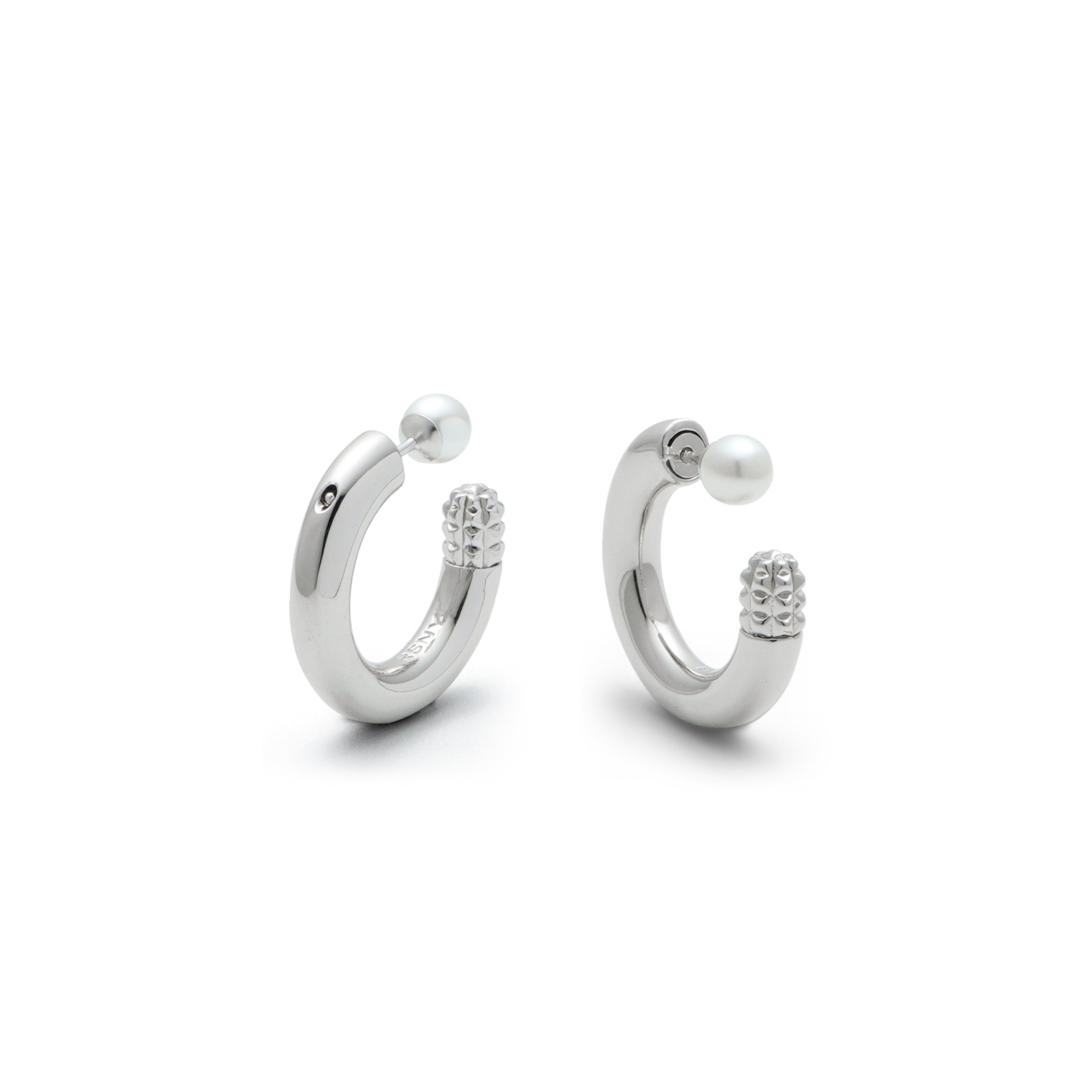 RSNY Double Wear Pearl Earrings - RSNY R2087A Copper Rhodium Plated/Bead/S925 Tremella Needle Weight: 10g Size: 21 * 5 * 21mm Geometric section modeling/preferred boutique beads/sterling silver high-quality ear needles/mirror-grade Seiko polishing/lightweight brand craftsmanship