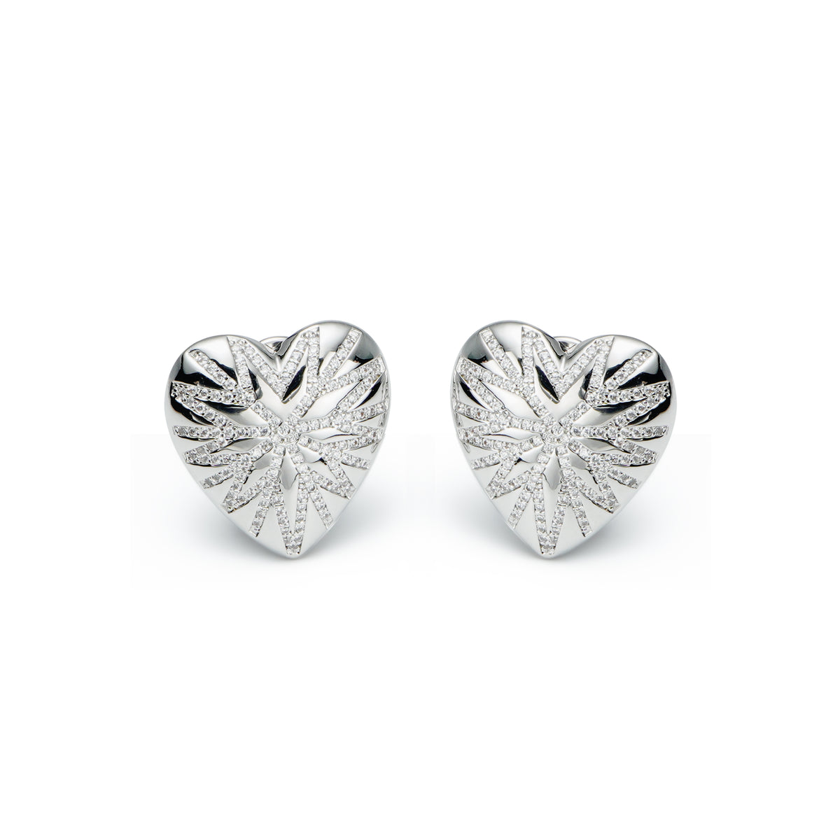 RSNY love diamond stud earrings - RSNY R2095A Copper Rhodium Plated/Tremella Needle Size: 20 * 21 * 3mm Love design elements/geometric section modeling/mirror-grade precision polishing/high toughness spring ear buckle