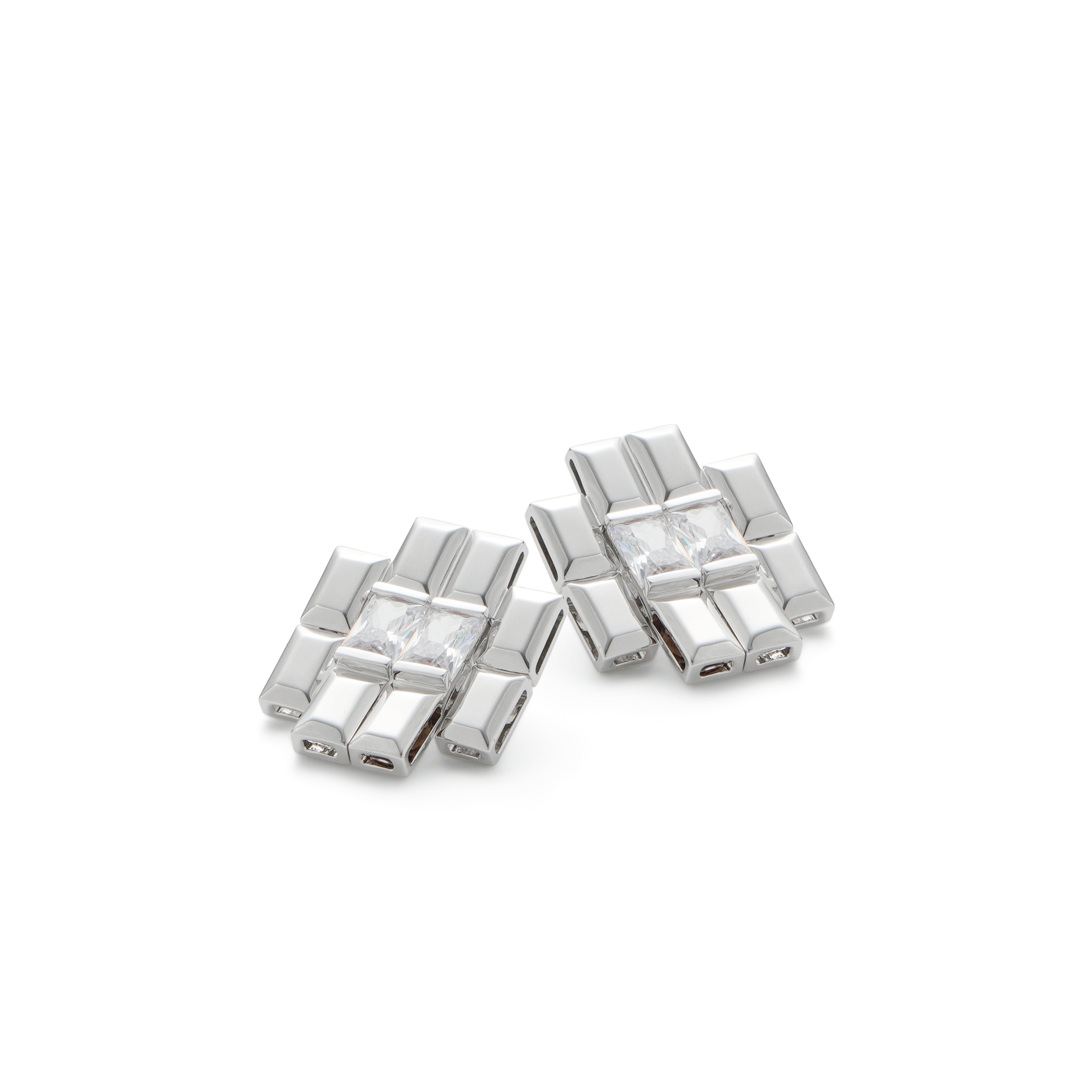 RSNY princess square splicing stud earrings - RSNY R2147A 铜镀铑/银耳针 约25*21*3mm 钻石型设计元素/时尚感几何造型/镜面级精工抛光/纯银高品质耳针