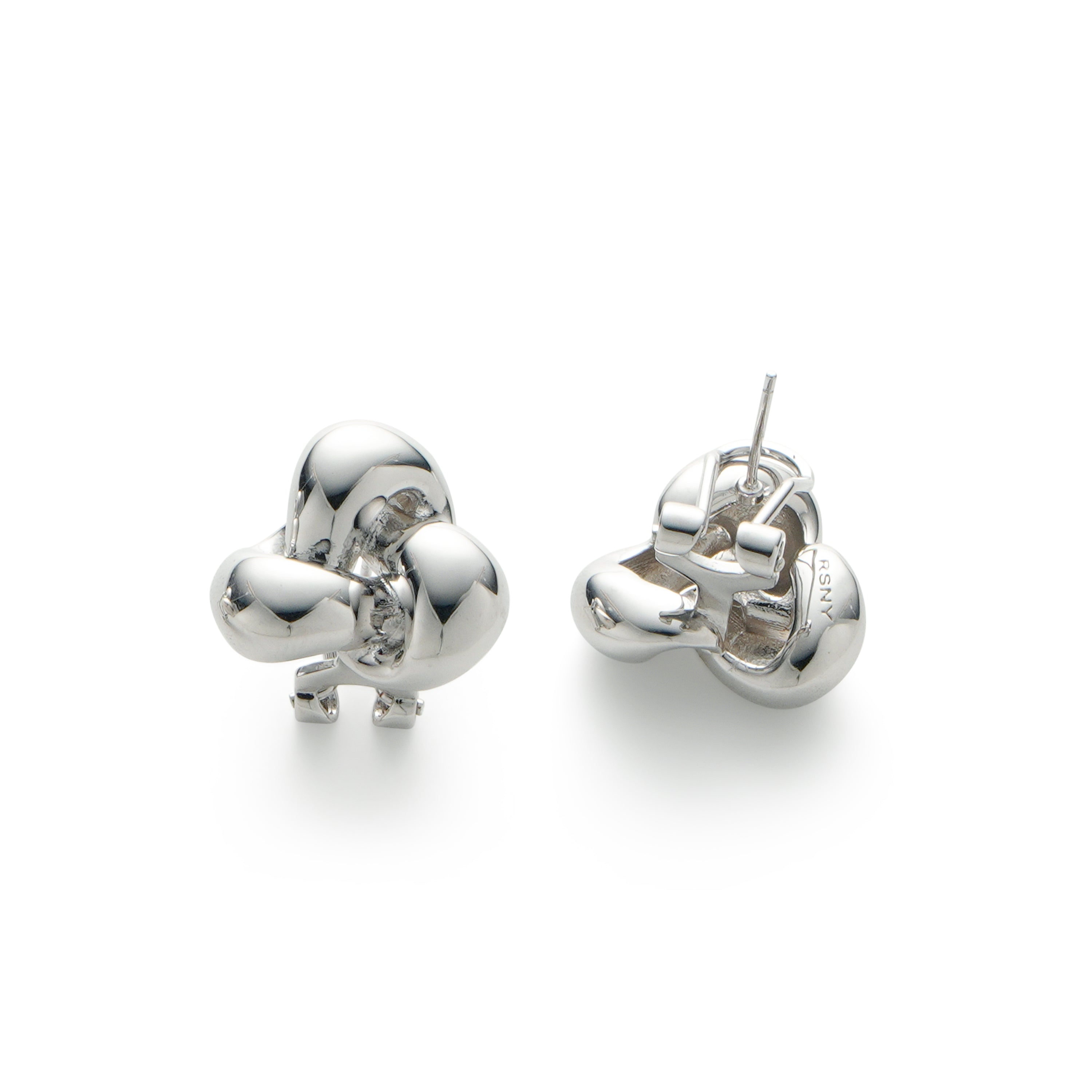 RSNY Geometric Stud Earrings - RSNY R2128A 铜镀铑/银耳针 约20*19*8mm 几何缠绕感元素/交错环几何造型/轻量化品牌工艺/高韧性弹簧耳扣