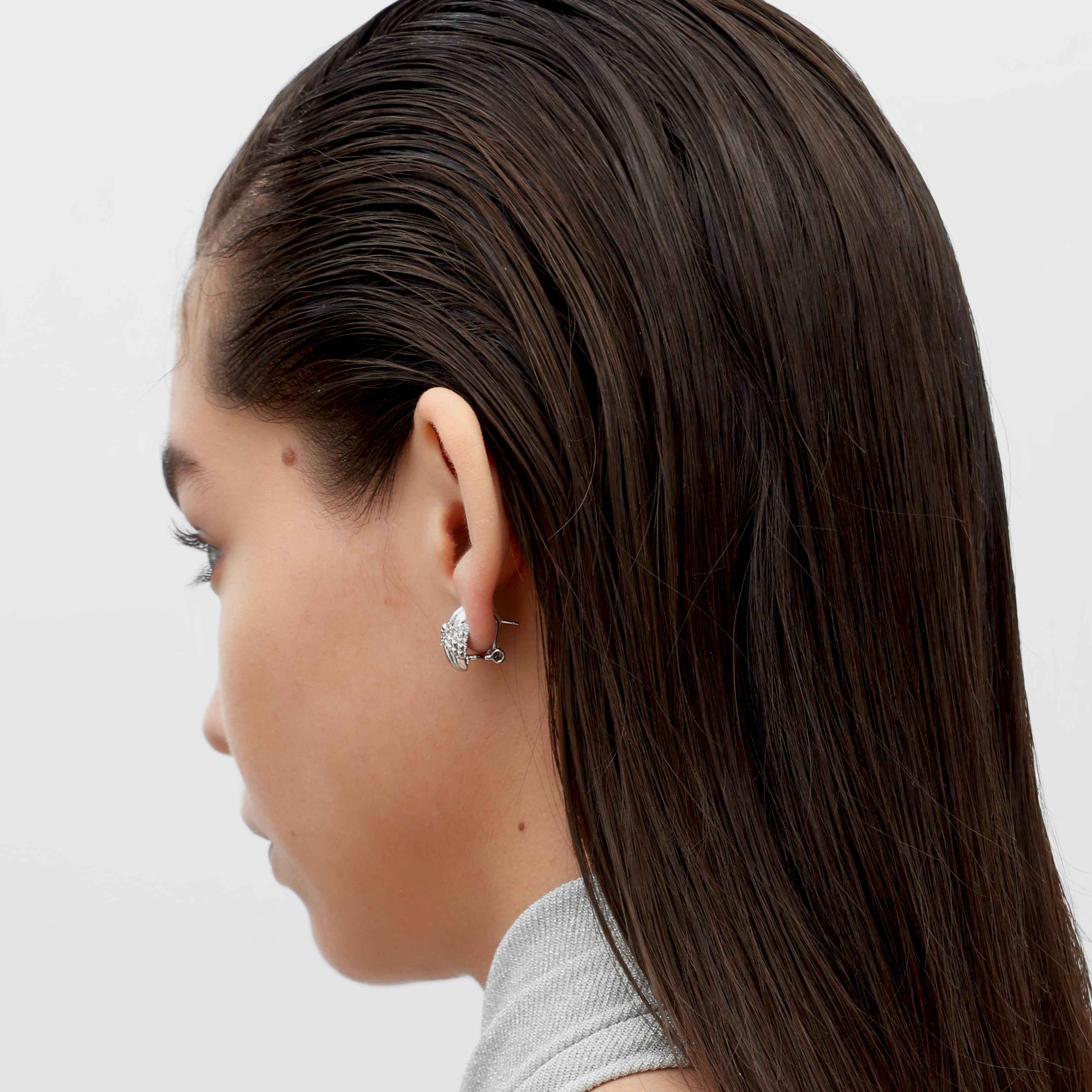 RSNY Roman Styling Earrings - RSNY R2122A 铜镀铑/银耳针 约12*17*18mm 钻石纹设计元素/交错环几何造型/纯手工精雕工艺/高韧性弹簧耳扣