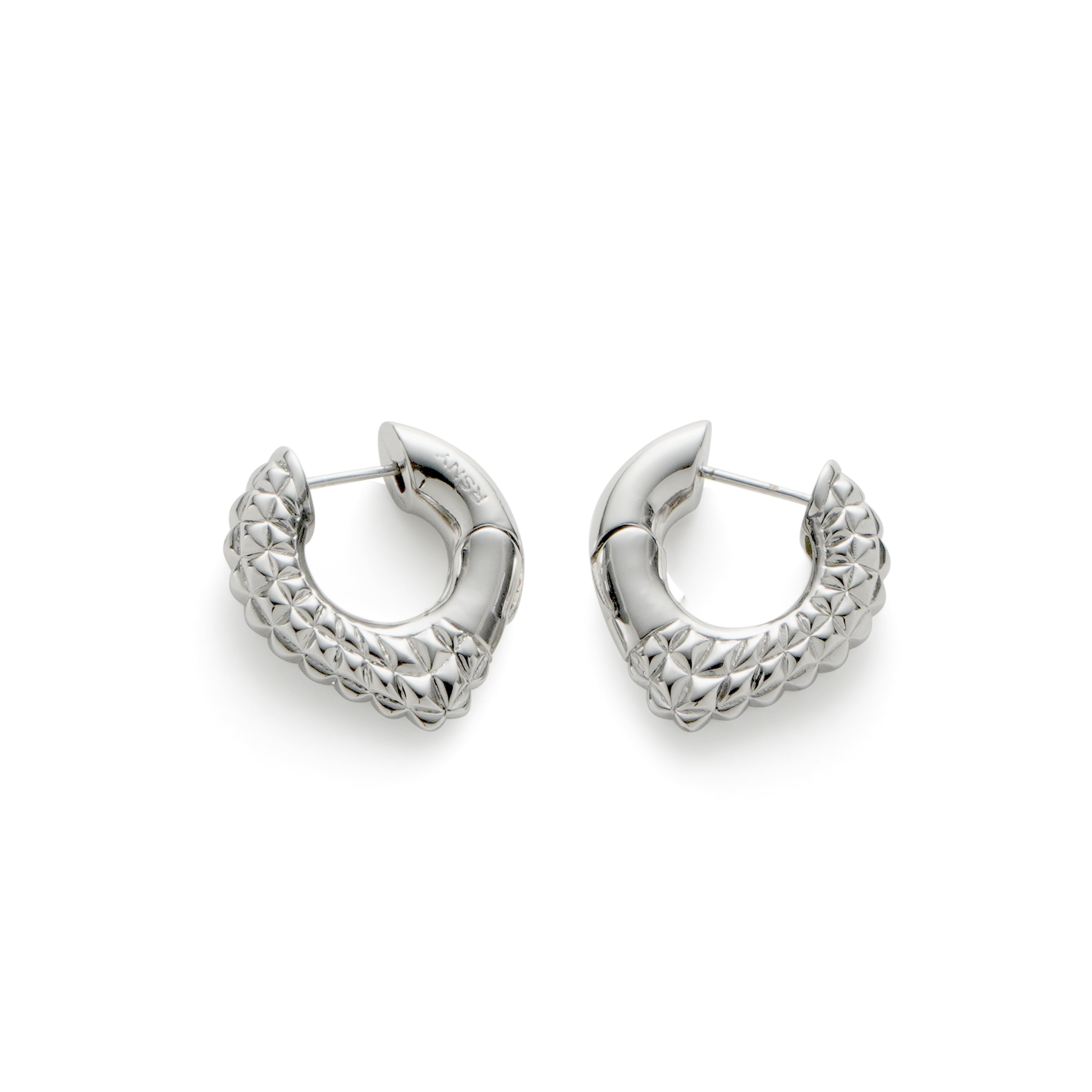 RSNY geometric shaped earrings - RSNY R2051A copper rhodium plating Weight: 13.6g Size: 22 * 7 * 24mm Diamond pattern design elements/exquisite detail processing/mirror-grade Seiko polishing/fashionable geometric modeling/lightweight brand craftsmanship