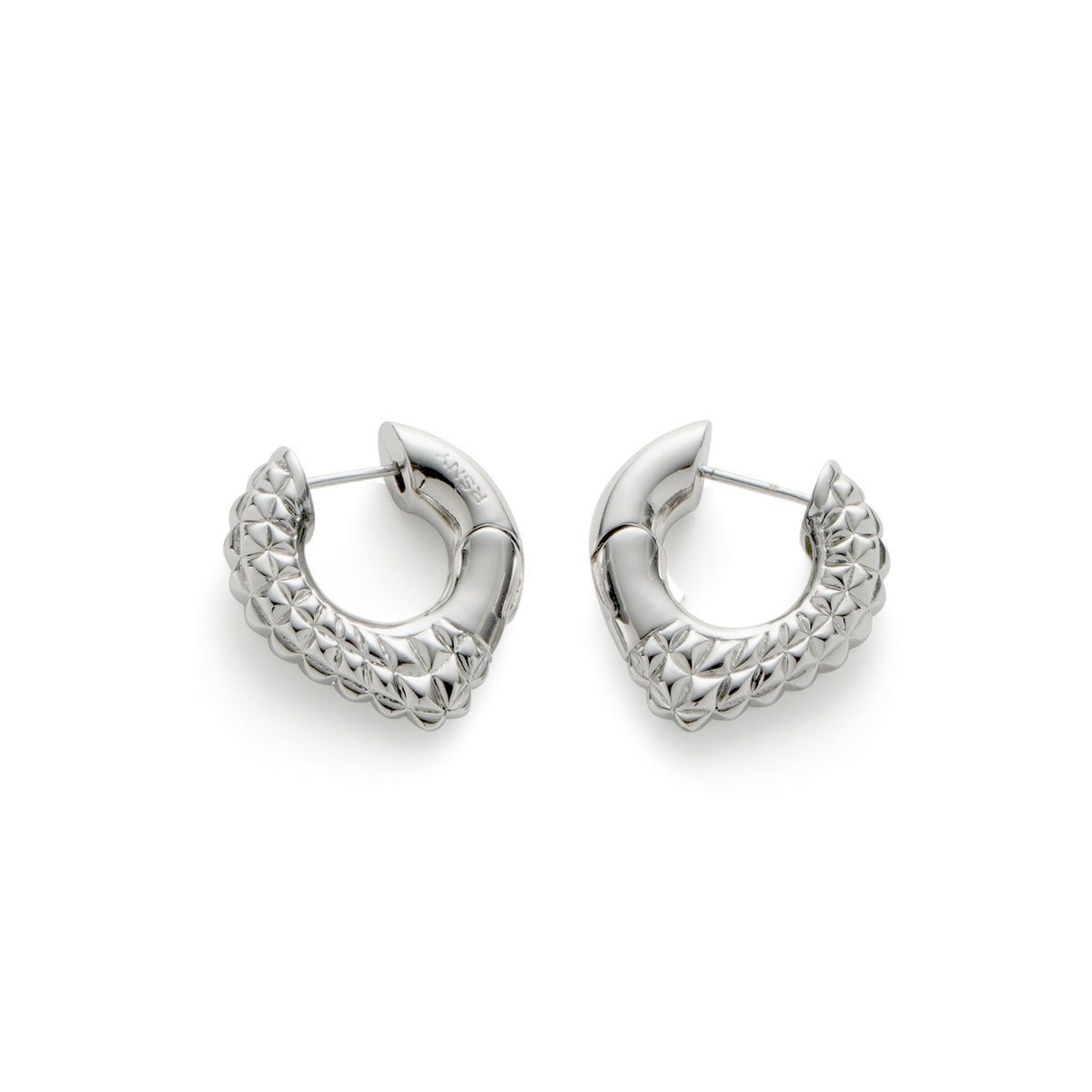 RSNY geometric shaped earrings - RSNY R2051A copper rhodium plating Weight: 13.6g Size: 22 * 7 * 24mm Diamond pattern design elements/exquisite detail processing/mirror-grade Seiko polishing/fashionable geometric modeling/lightweight brand craftsmanship