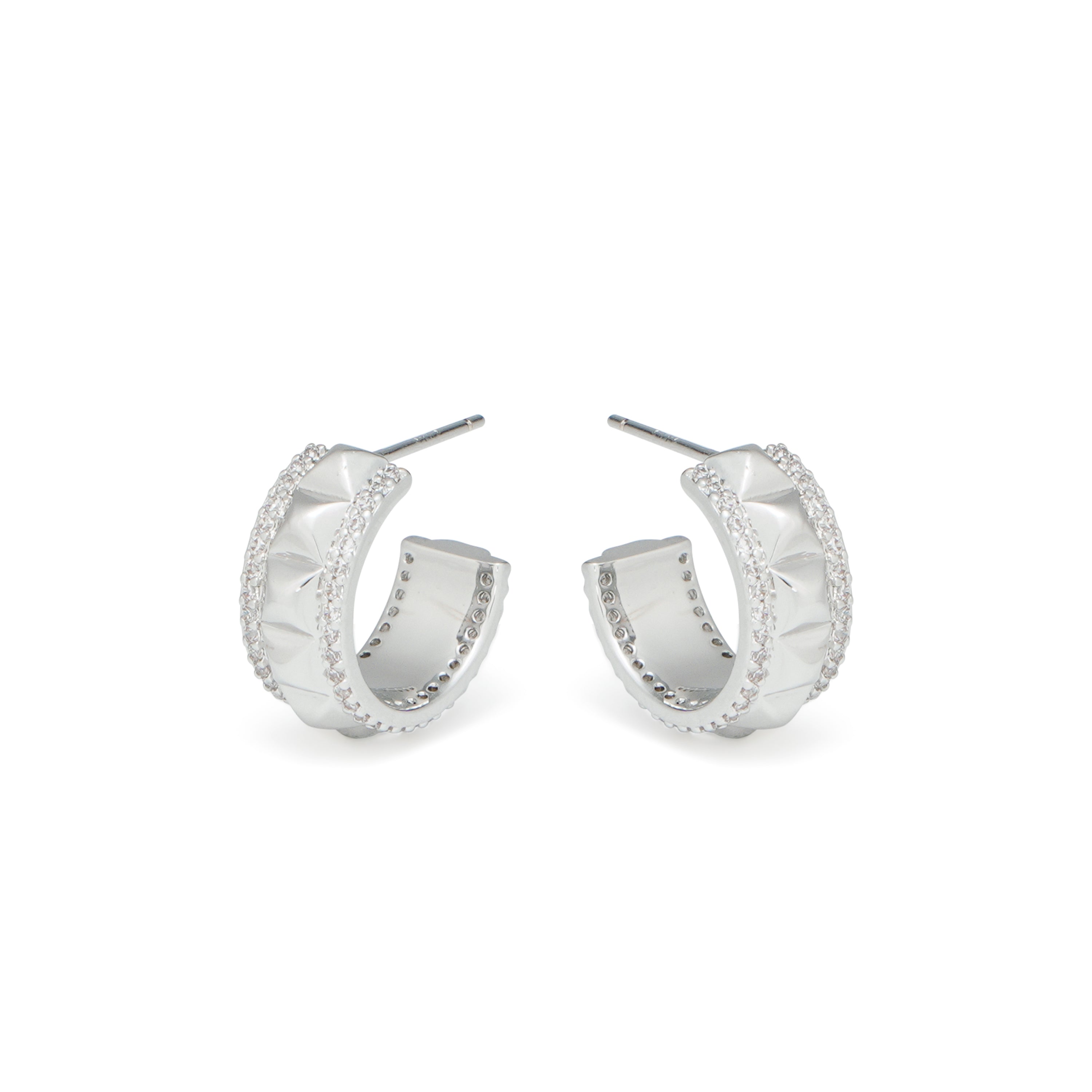 RSNY diamond pattern earrings - RSNY R2098A Copper Rhodium Plated/Tremella Needle Size: 7 * 15 * 16mm diamond-grade delicate cut/three-quarter-circle earrings/pure hand-set skills/exquisite detail processing