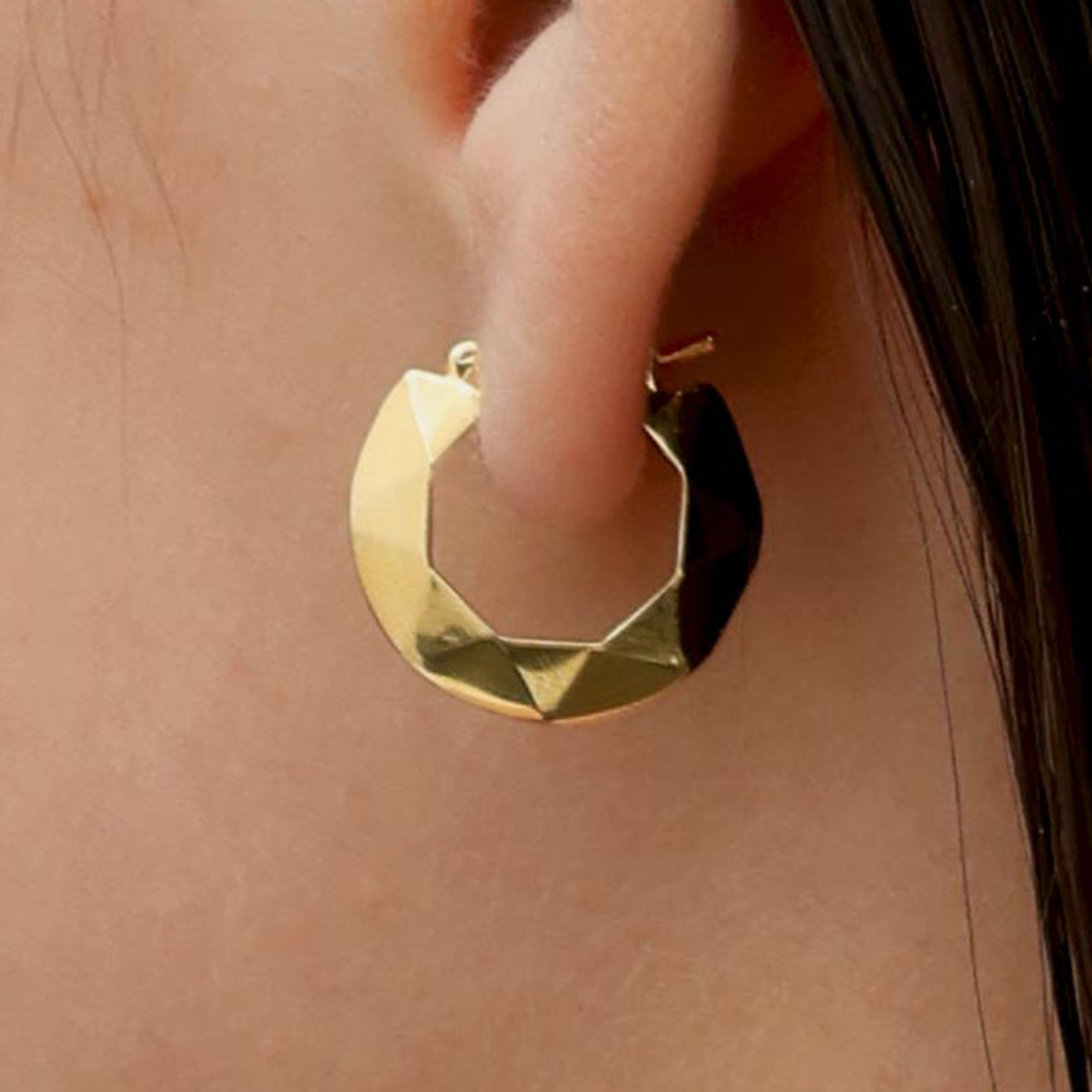 RSNY diamond pattern earrings - RSNY R2107B 铜镀金/银耳针 约3*17*18mm 几何感切面造型/镜面级精工抛光/四分之三圈耳环/纯银高品质耳针