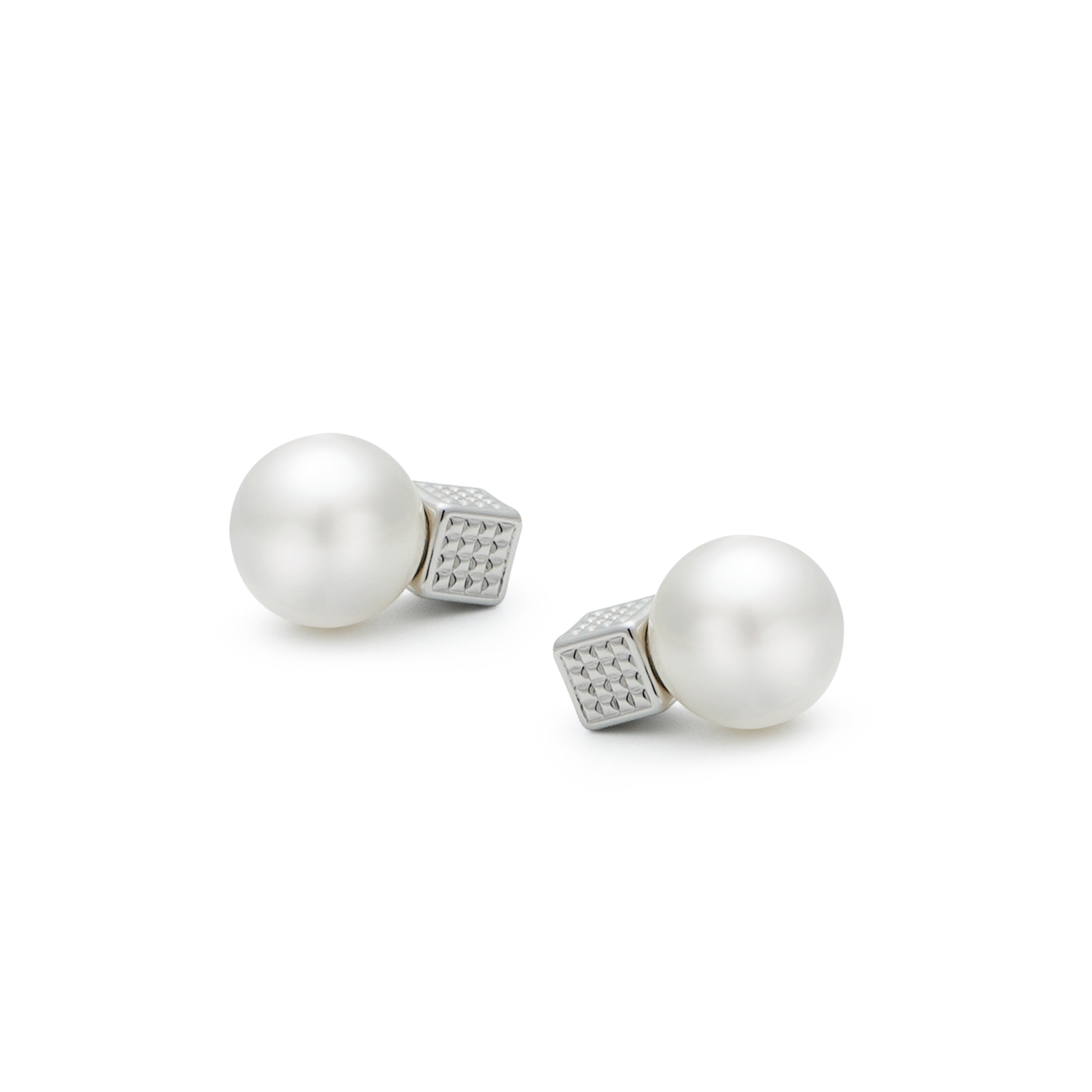 RSNY Diamond Pearl Stud Earrings - RSNY R2064A Copper plated rhodium/S925 Tremella needle/bead/brand ear plug Weight: 8.2g Size: 18 * 12 * 12mm Diamond pattern design elements/preferred boutique beads/fashionable geometric modeling/mirror-level precision polishing/lightweight brand craftsmanship
