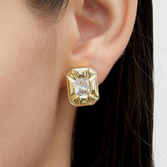 RSNY Redeen Styling Earrings - RSNY R2116B 铜镀金/银耳针 约15*18*5mm 钻石型设计元素/时尚感几何造型/轻量化镂空工艺/微厚重精巧质感