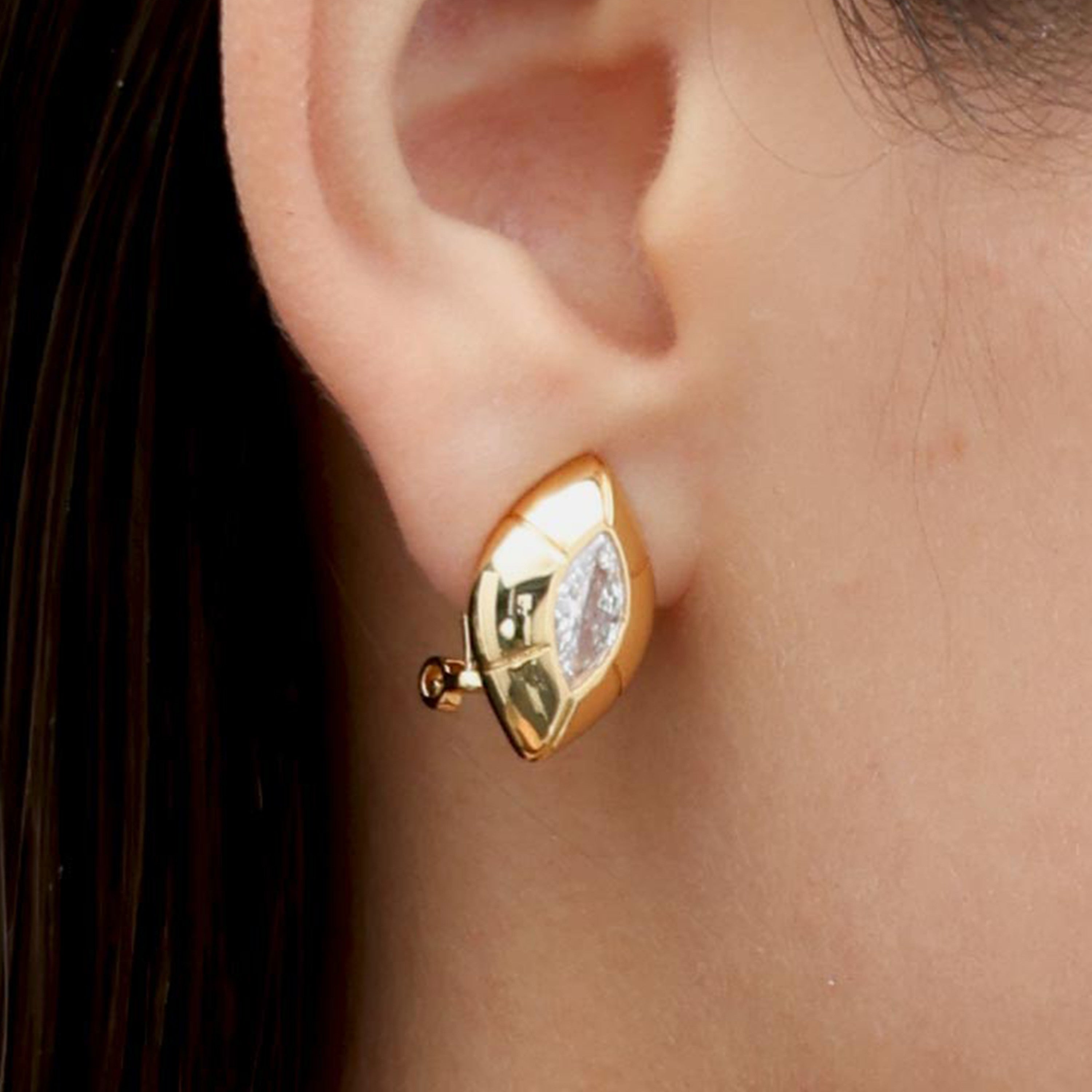 RSNY Eye of Rome stud earrings - RSNY R2166B 铜镀金/银耳针 约20*13*6mm 立体感几何设计/镜面级精工抛光/精选优质仿钻石/纯银高品质耳针