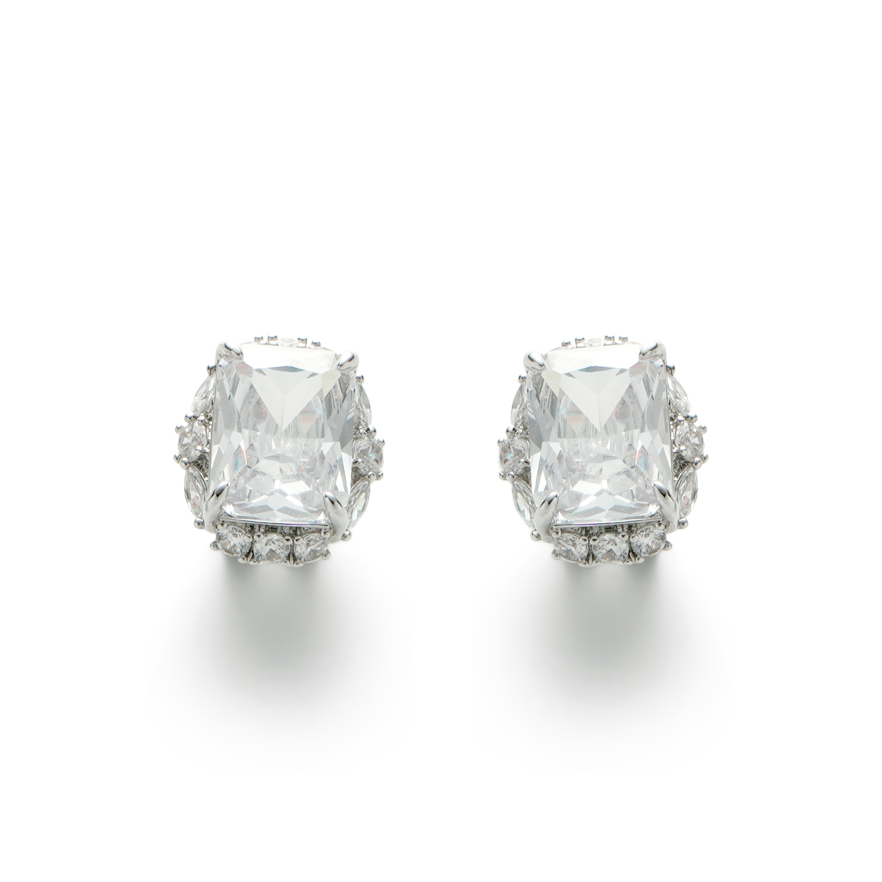 RSNY Princess Square Earrings - RSNY R2113A 铜镀铑/银耳针 约18*22*8mm 时尚感几何造型/精选优质仿钻石/轻量化品牌工艺/高韧性弹簧耳扣