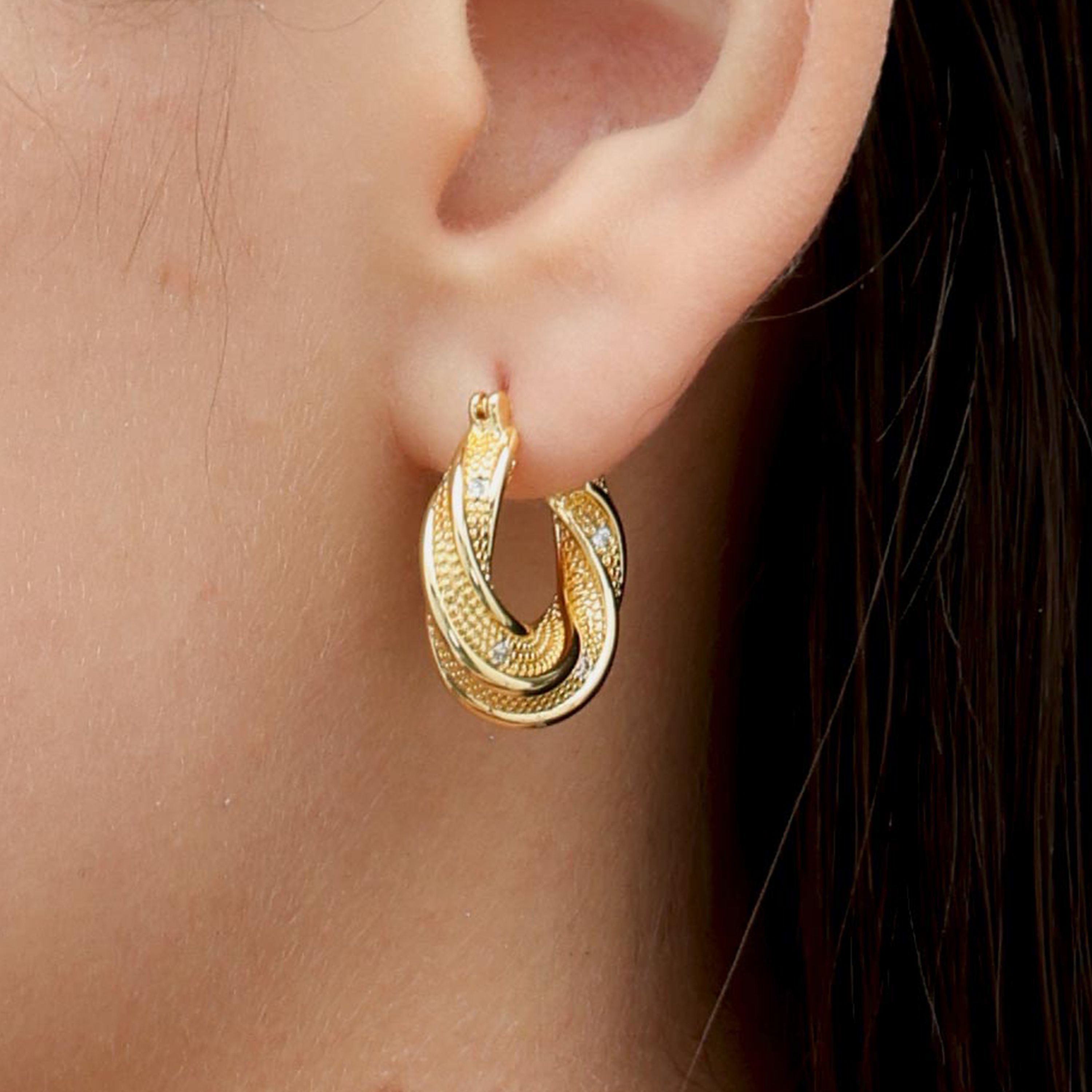 RSNY geometric abstract earrings - RSNY R2187B 铜镀金/银耳针 约20*20*8mm 几何缠绕感元素/交错环几何造型/纯手工精雕工艺/微厚重精巧质感