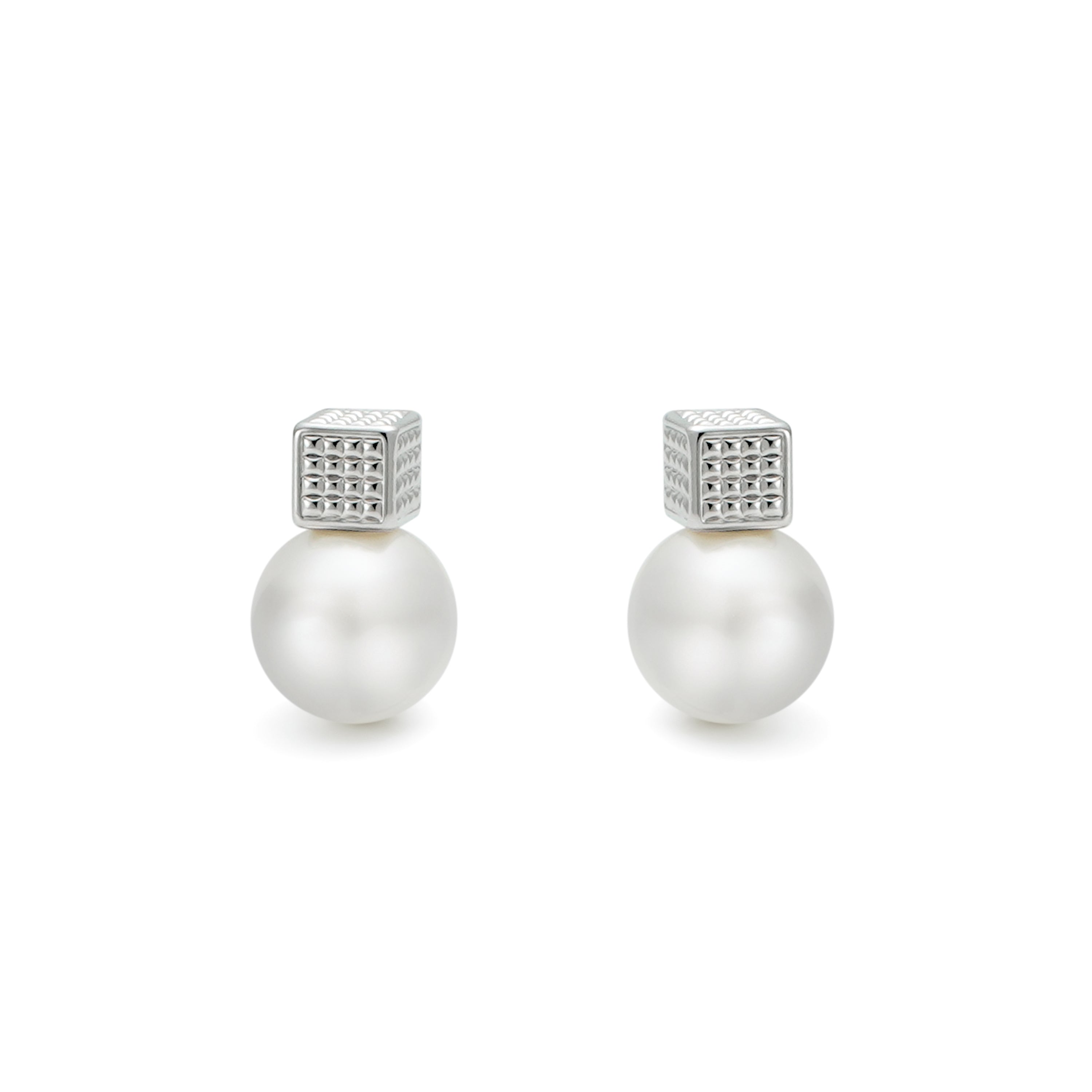 RSNY Diamond Pearl Stud Earrings - RSNY R2064A Copper plated rhodium/S925 Tremella needle/bead/brand ear plug Weight: 8.2g Size: 18 * 12 * 12mm Diamond pattern design elements/preferred boutique beads/fashionable geometric modeling/mirror-level precision polishing/lightweight brand craftsmanship