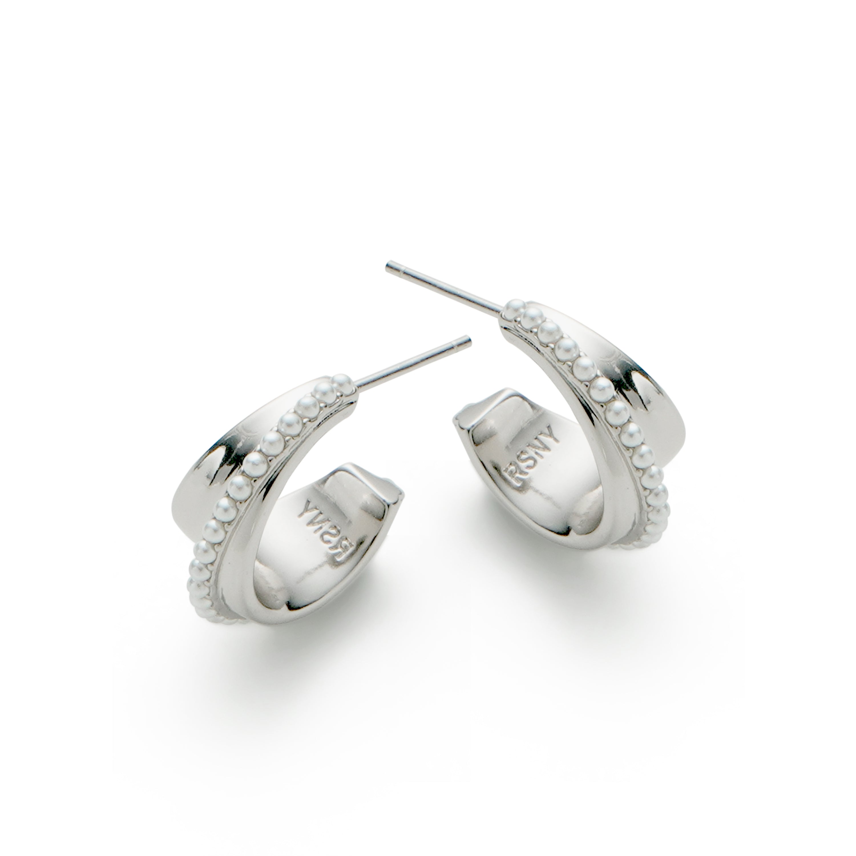 RSNY irregular shape earrings - RSNY R2172A 铜镀铑/银耳针 约18*18*8mm 圆环型设计元素/时尚感几何造型/优选精品级贝珠/精致感细节处理