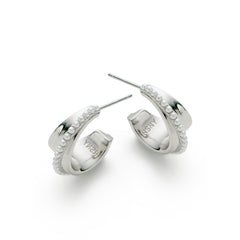 RSNY irregular shape earrings - RSNY R2172A 铜镀铑/银耳针 约18*18*8mm 圆环型设计元素/时尚感几何造型/优选精品级贝珠/精致感细节处理