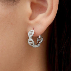RSNY Geometric Textured Earrings - RSNY R2177A 铜镀铑/银耳针 约7*20*20mm 钻石纹设计元素/几何感切面造型/纯银高品质耳针/精巧感开合设计