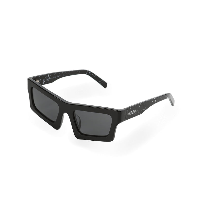 RSNY Glam SQUARE Sunglasses - RSNY ·MJ0012A · Plate/nylon lenses · Frame width 145.6mm/temple length 145mm · Lens width 53mm/height 36.9mm · Unisex attractive geometric square frame design/0 touch metal logo/bold frame for more visual focus/black marble temple shows personal taste