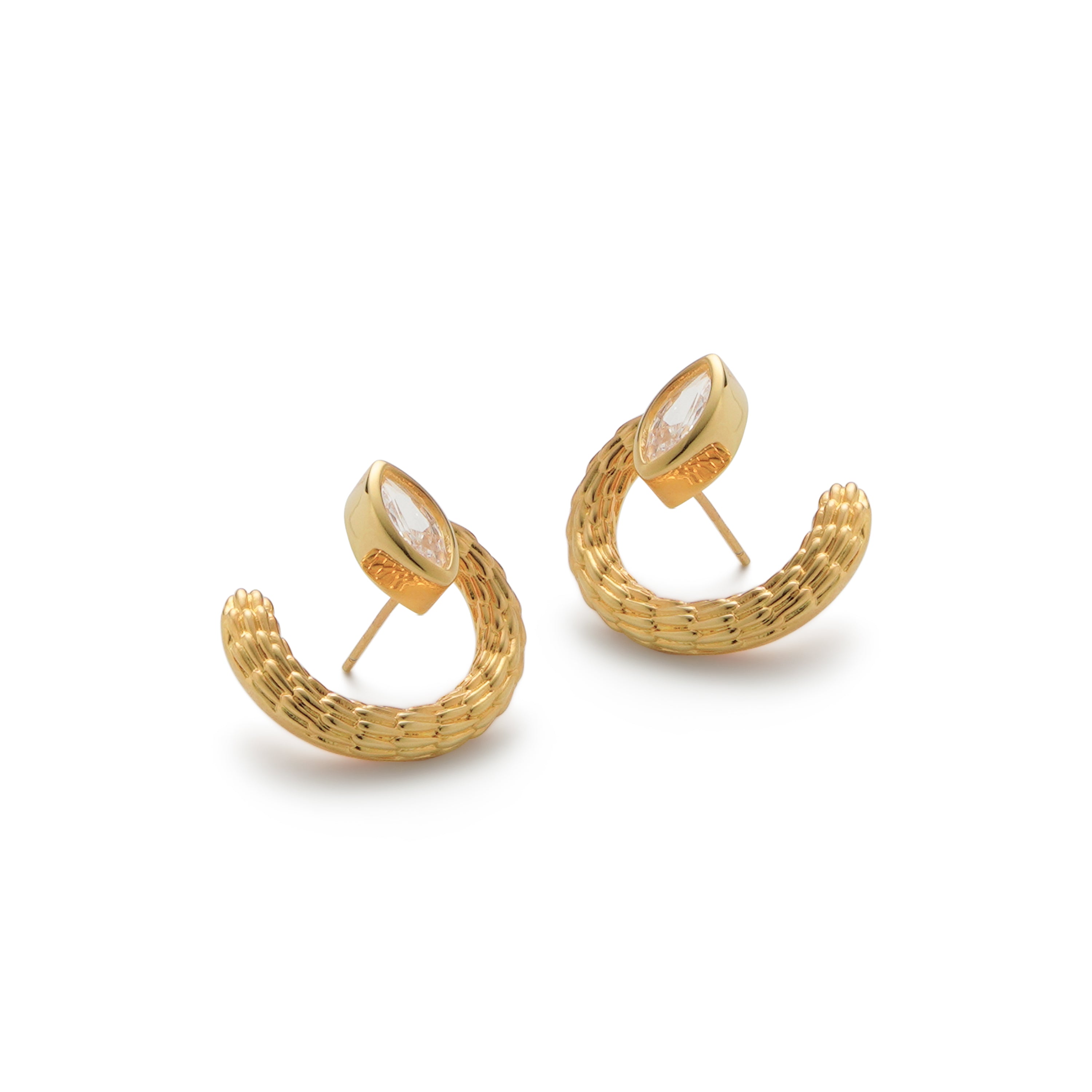 RSNY Vintage Textured Earrings - RSNY R2134B 铜镀金/银耳针 约24*23*18mm 钻石纹设计元素/交错环几何造型/轻量化镂空工艺/精选优质仿钻石
