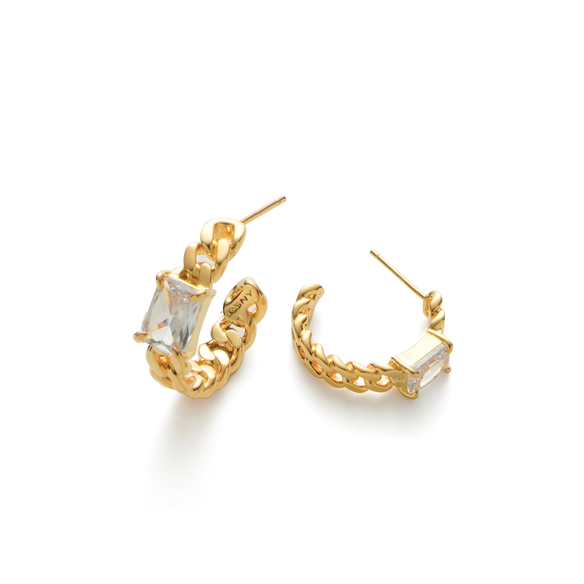 RSNY Princess Square Chain Earrings - RSNY R2106B 铜镀金/银耳针 约6*19*20mm 几何感切面造型/镜面级精工抛光/精致感细节处理/精选优质仿钻石