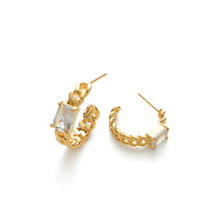 RSNY Princess Square Chain Earrings - RSNY R2106B 铜镀金/银耳针 约6*19*20mm 几何感切面造型/镜面级精工抛光/精致感细节处理/精选优质仿钻石