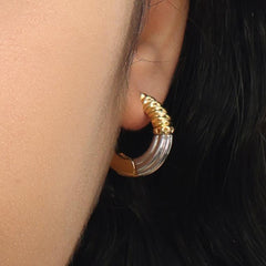 RSNY Roman stitching texture earrings - RSNY R2045A Copper Plated Rhodium/Copper Plated Gold Weight: 10g Size: 20 * 6 * 20mm Diamond pattern design elements/two-color luxury grade electroplating/fashion geometric modeling/mirror grade Seiko polishing/lightweight brand craftsmanship