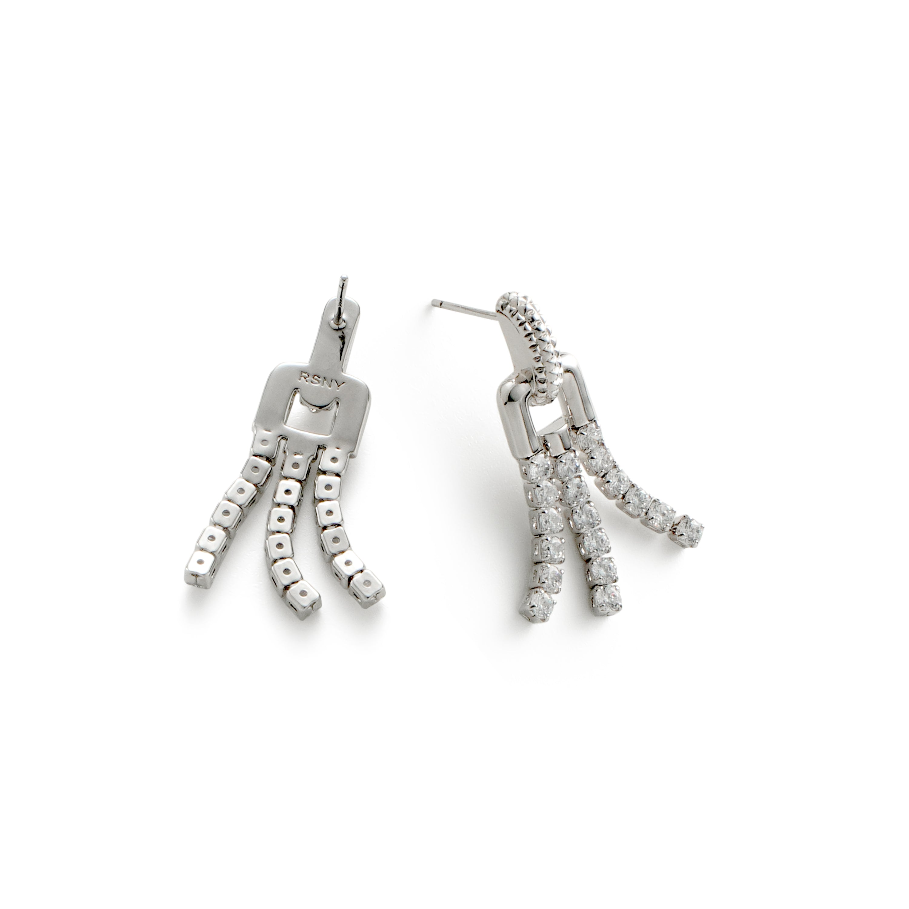 RSNY fringed stud earrings - RSNY R2135A Copper Rhodium Plated/Tremella Needle Size: 10 * 32 * 4mm Diamond pattern chain elements/fashion sense geometric shape/selected high-quality imitation diamonds/exquisite sense of detail processing