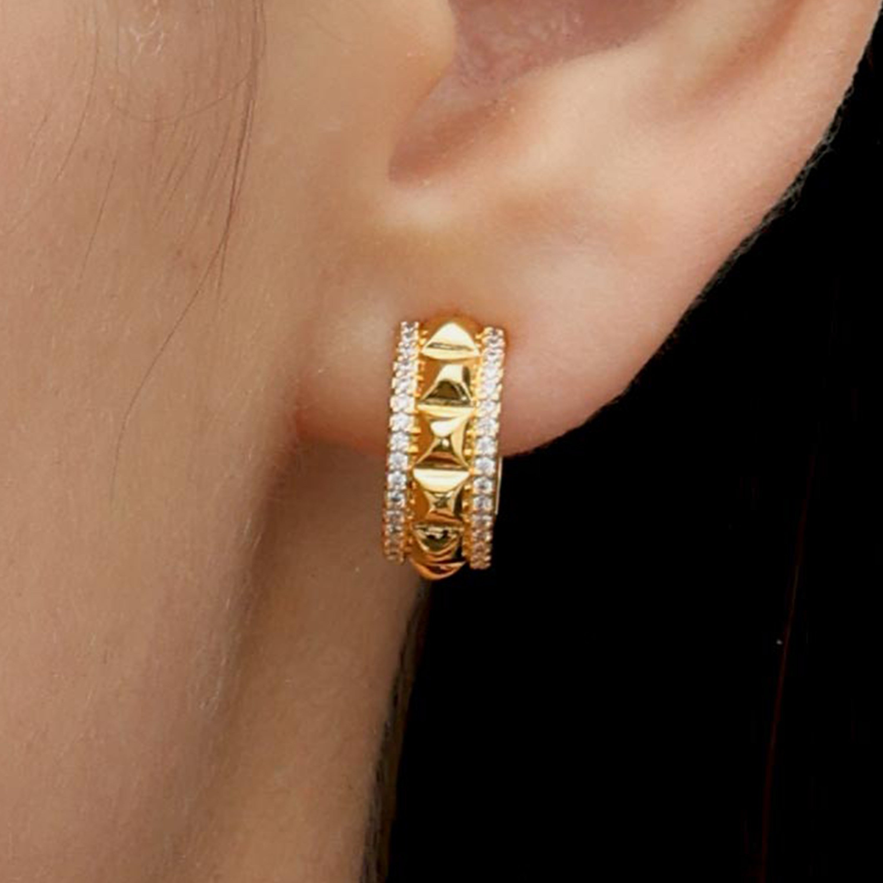 RSNY diamond pattern earrings - RSNY R2098B 铜镀金/银耳针 约7*15*16mm 钻石级精巧切面/四分之三圈耳环/纯手工镶嵌技艺/精致感细节处理
