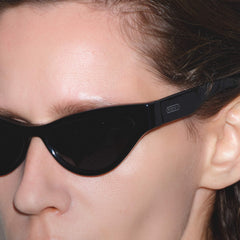 RSNY Dazzling SHARP Cat eye sunglasses - RSNY ·MJ0016A · Plate/nylon lenses · Frame width 145.3mm/temple length 145mm · Lens width 53mm/height 32.8mm · Unisex shining triangular cat eye design/0 touch metal logo/black frame and black and white petal texture color scheme