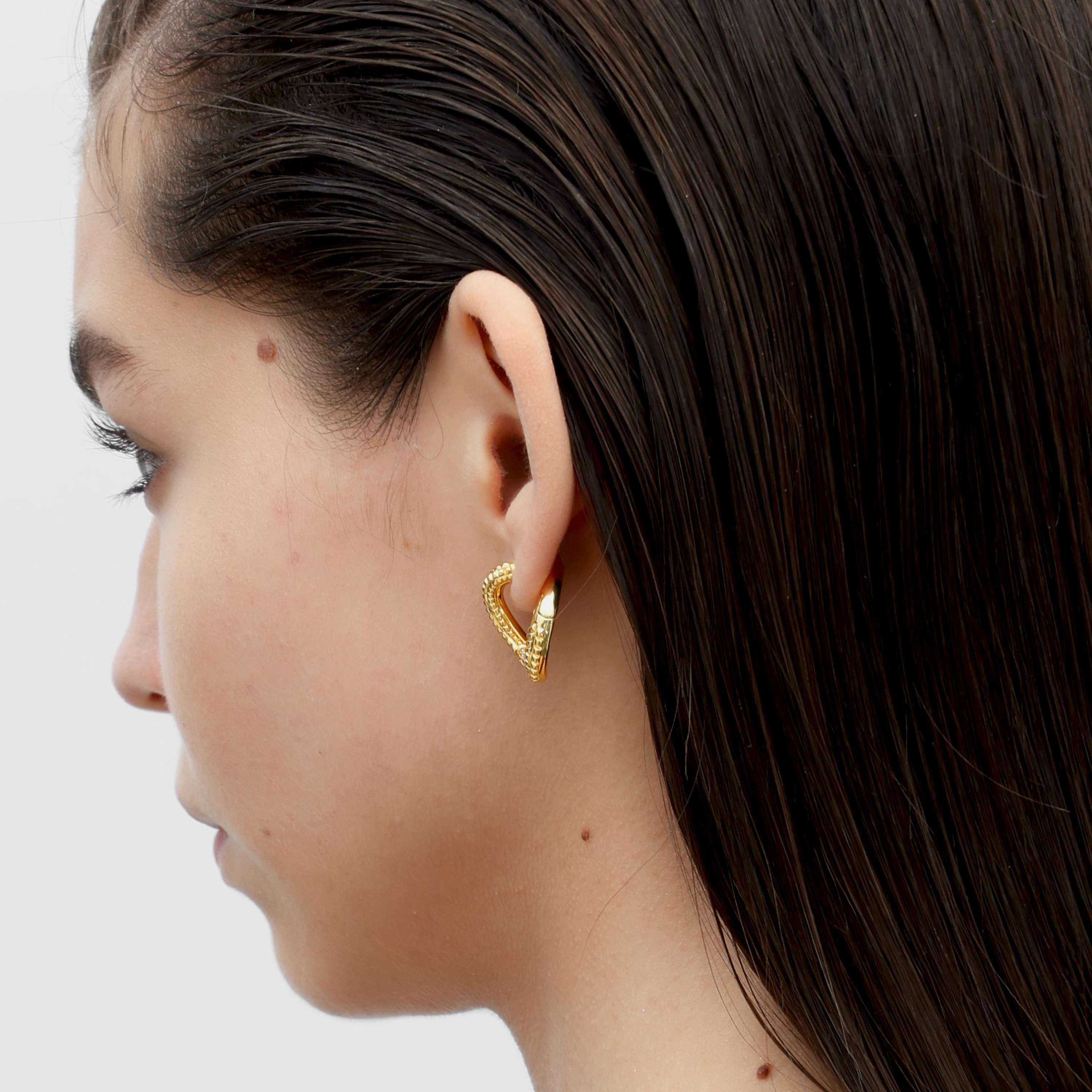 RSNY diamond pattern chain earrings - RSNY R2083B 铜镀金/银耳针约18*24*14mm 钻石纹设计元素/几何感切面造型/纯银高品质耳针/精巧感开合设计