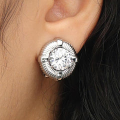 RSNY Roman Styling Earrings - RSNY R2118A 铜镀铑/银耳针 约18*18*7mm 时尚绕圈纹设计/时尚感几何造型/精选优质仿钻石/高韧性弹簧耳扣