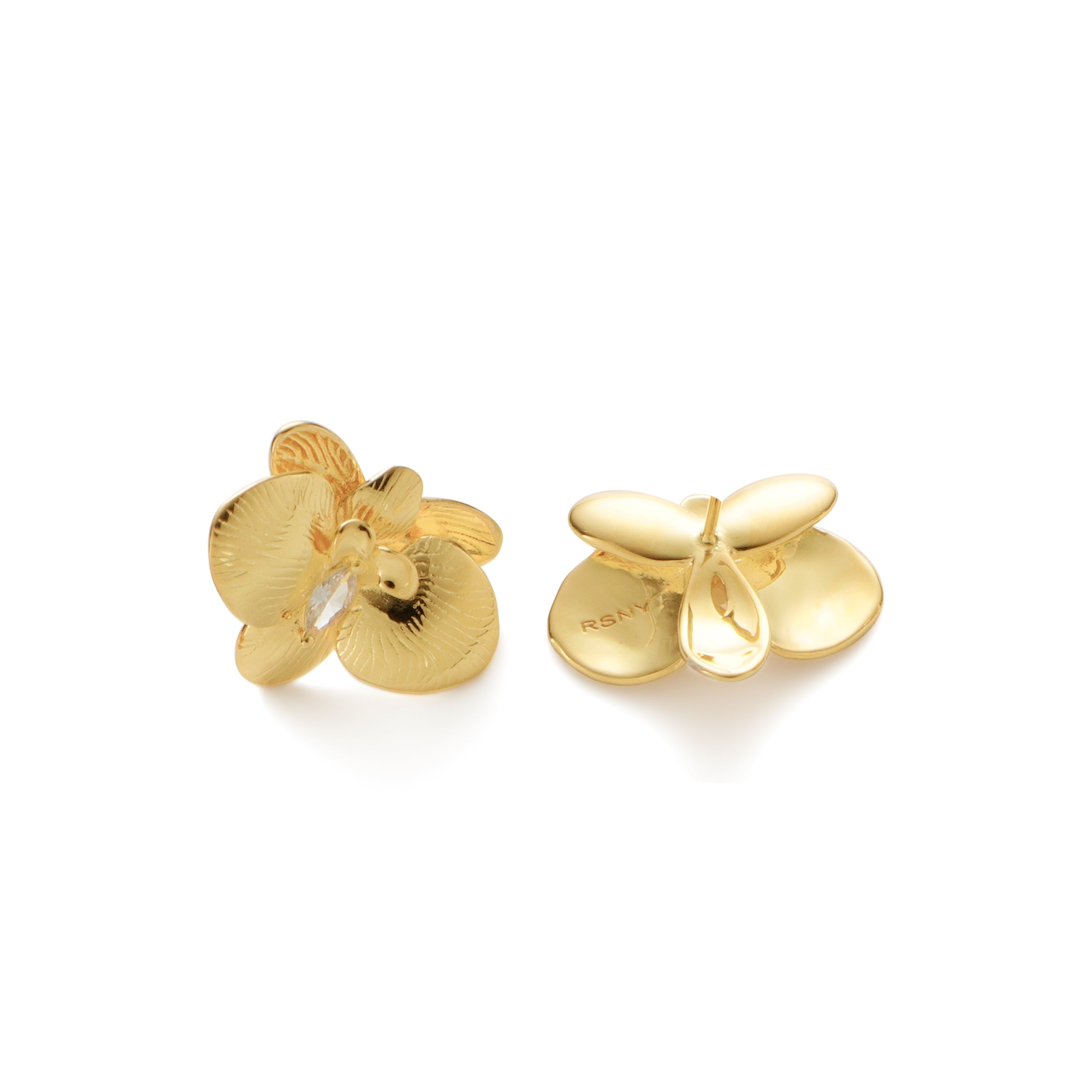 RSNY orchid stud earrings - RSNY R2114B 铜镀金/银耳针 约20*17*7mm 优雅感花朵元素/时尚感几何造型/纯银高品质耳针/纯手工精雕工艺