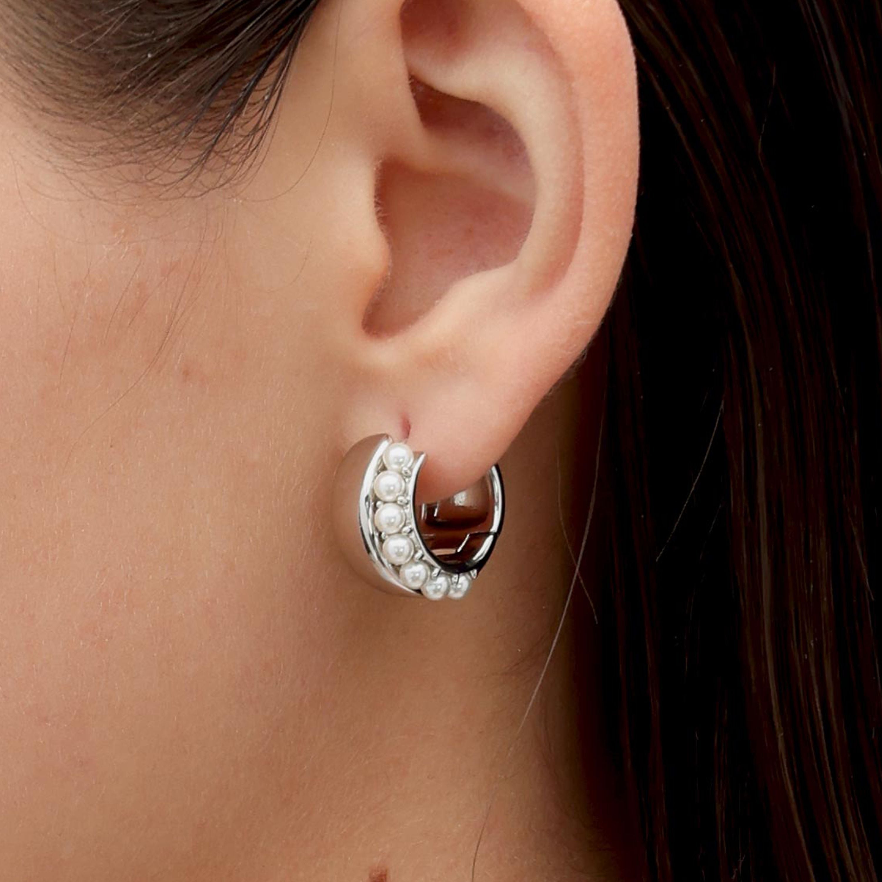 RSNY double pearl earrings - RSNY R2170A 铜镀铑/银耳针 约19*19*11mm 圆环型设计元素/时尚感几何造型/优选精品级贝珠/精致感细节处理
