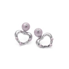 RSNY heart stud earrings - RSNY F1046W 铜镀铑/银耳针/紫色贝珠 约21*29*13mm 爱心型设计元素/通勤款几何造型/纯银高品质耳针/优选精品级贝珠