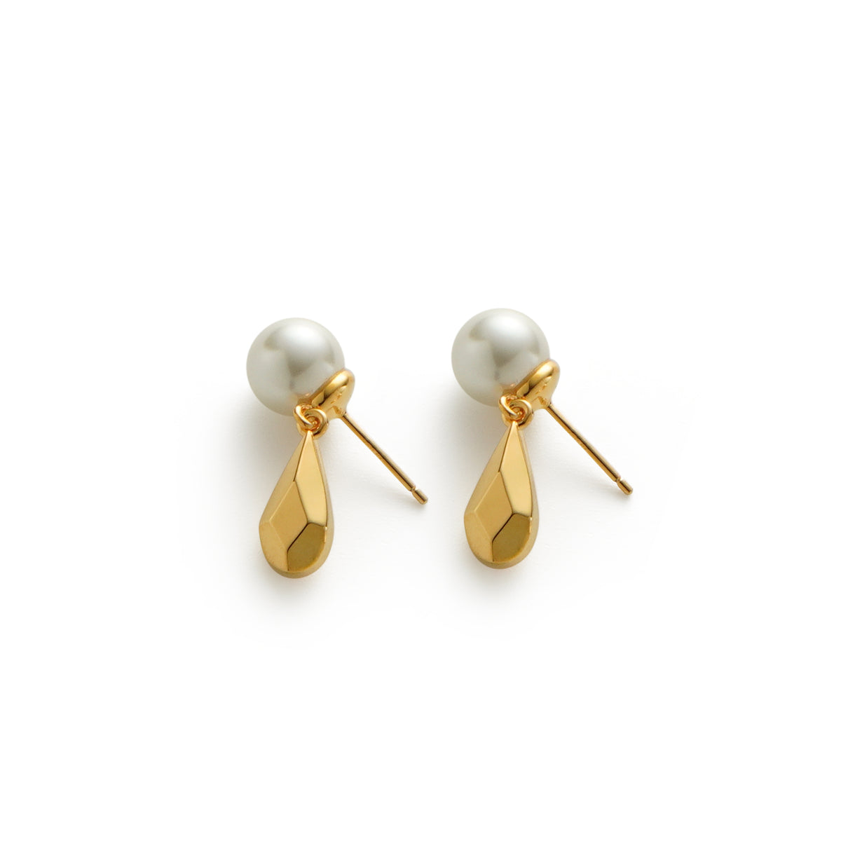 RSNY water drop diamond pearl stud earrings - RSNY R2097B 铜镀金/银耳针 约8*23*9mm 钻石级精巧切面/镜面级精工抛光/精致感细节处理/优选精品级贝珠
