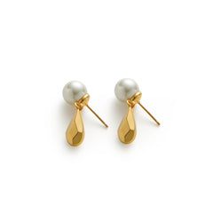 RSNY water drop diamond pearl stud earrings - RSNY R2097B 铜镀金/银耳针 约8*23*9mm 钻石级精巧切面/镜面级精工抛光/精致感细节处理/优选精品级贝珠
