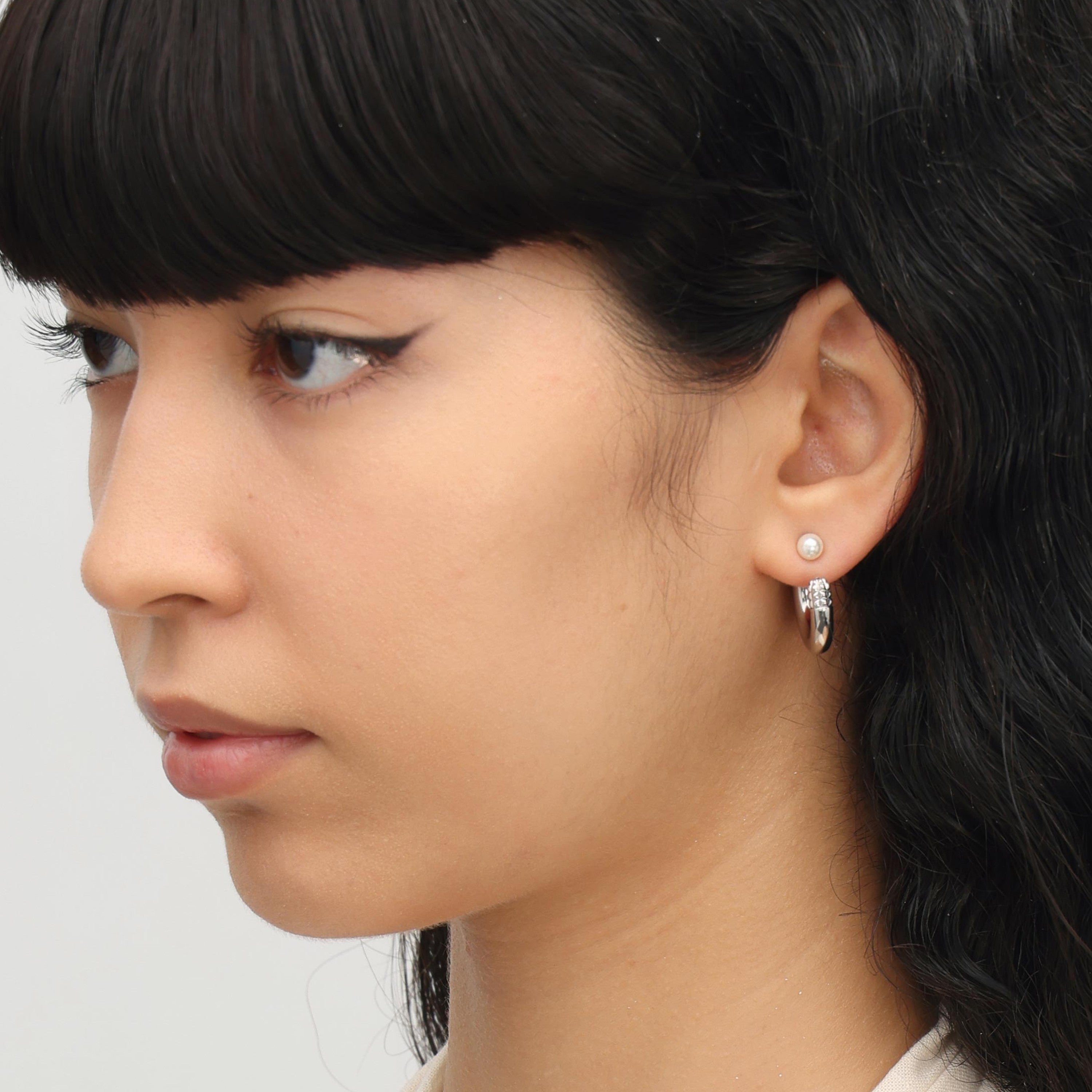 RSNY Double Wear Pearl Earrings - RSNY R2087A Copper Rhodium Plated/Bead/S925 Tremella Needle Weight: 10g Size: 21 * 5 * 21mm Geometric section modeling/preferred boutique beads/sterling silver high-quality ear needles/mirror-grade Seiko polishing/lightweight brand craftsmanship