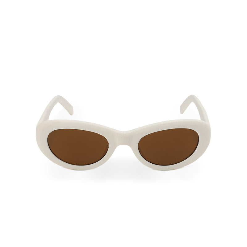 RSNY Moon OVAL Sunglasses - RSNY ·MJ0010B · Plate/nylon lenses · Frame width 145.7mm/temple length 145mm Lens width 51mm/height 34.9mm · Unisex moon art design/super touch matte plate/brand metal logo/fashionable milk white color scheme