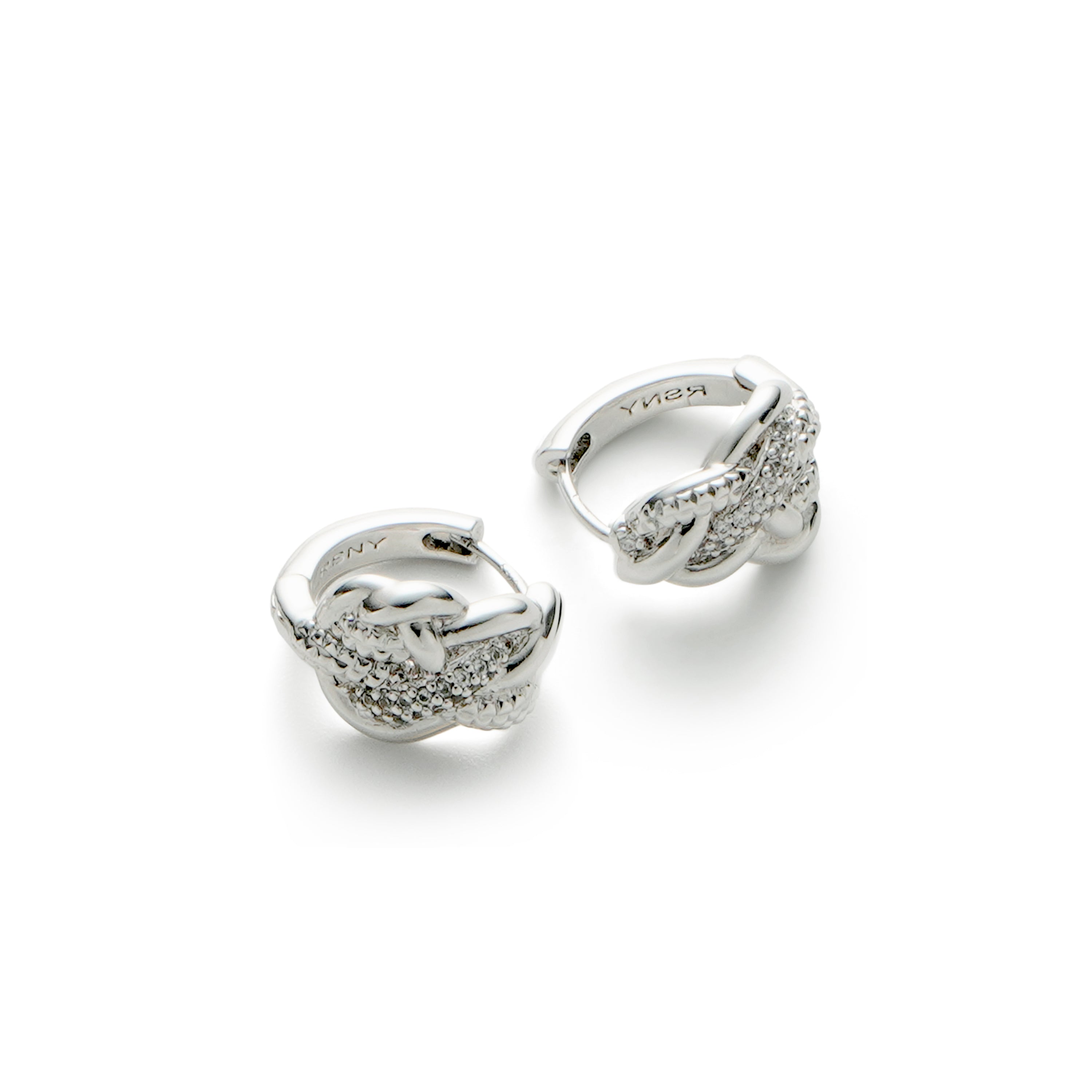 RSNY line shape earrings - RSNY R2108A 铜镀铑/银耳针 约10*15*16mm 几何缠绕感元素/纯手工镶嵌技艺/马蹄环几何造型/纯银高品质耳针