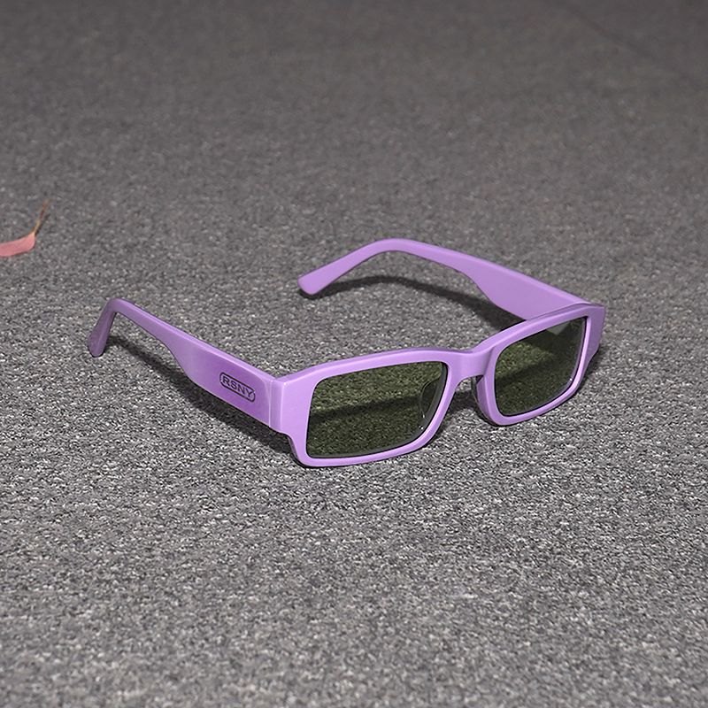 RSNY UN Falt square sunglasses - RSNY ·MJ0004D · Plate/nylon lenses · Frame width 148mm/temple length 145mm · Lens width 53mm/height 30.1mm · Unisex geometry box version design/0 touch metal logo/Milan Fashion Week popular purple color scheme