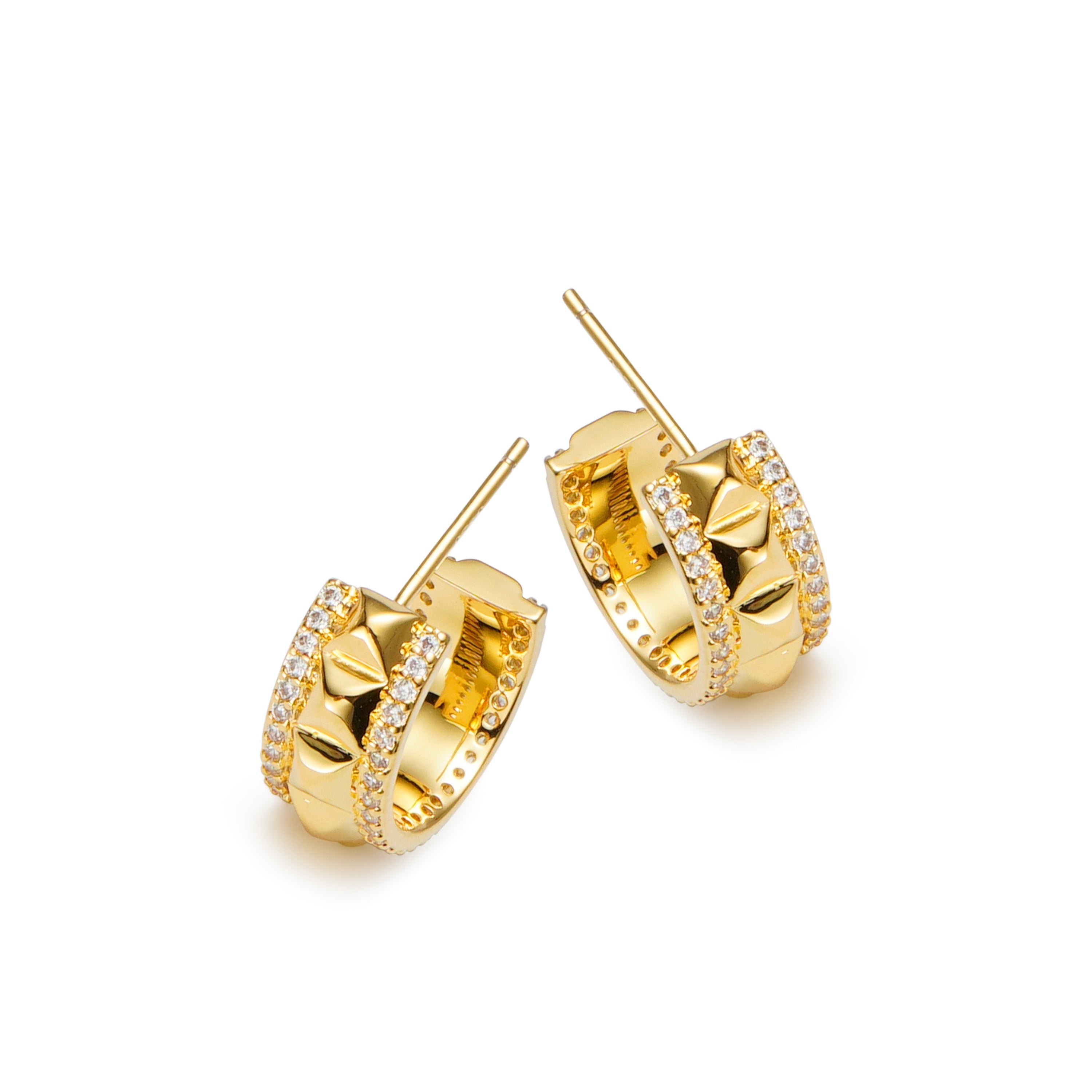 RSNY diamond pattern earrings - RSNY R2098B 铜镀金/银耳针 约7*15*16mm 钻石级精巧切面/四分之三圈耳环/纯手工镶嵌技艺/精致感细节处理