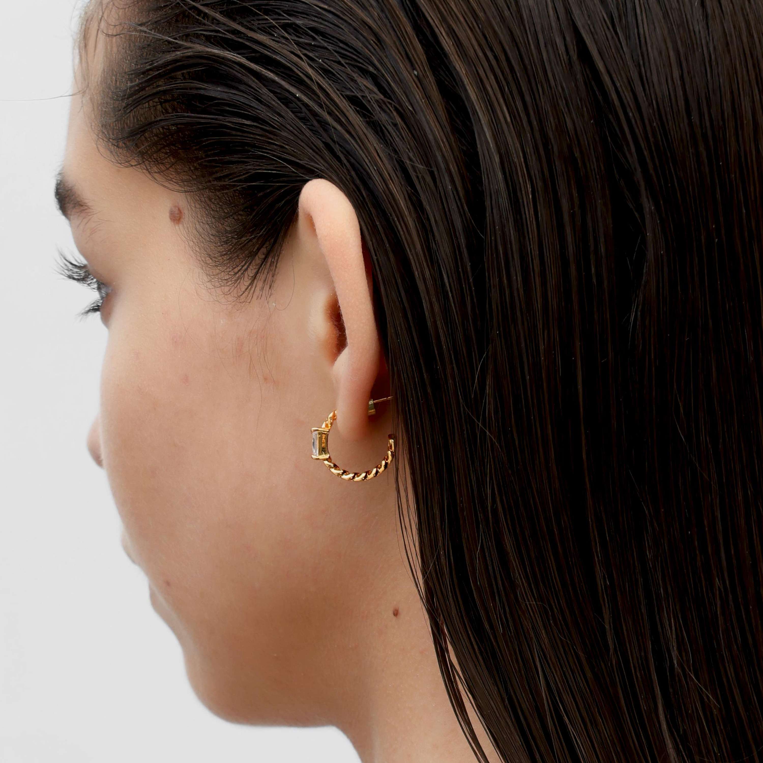 RSNY Princess Square Chain Earrings - RSNY R2106B 铜镀金/银耳针 约6*19*20mm 几何感切面造型/镜面级精工抛光/精致感细节处理/精选优质仿钻石