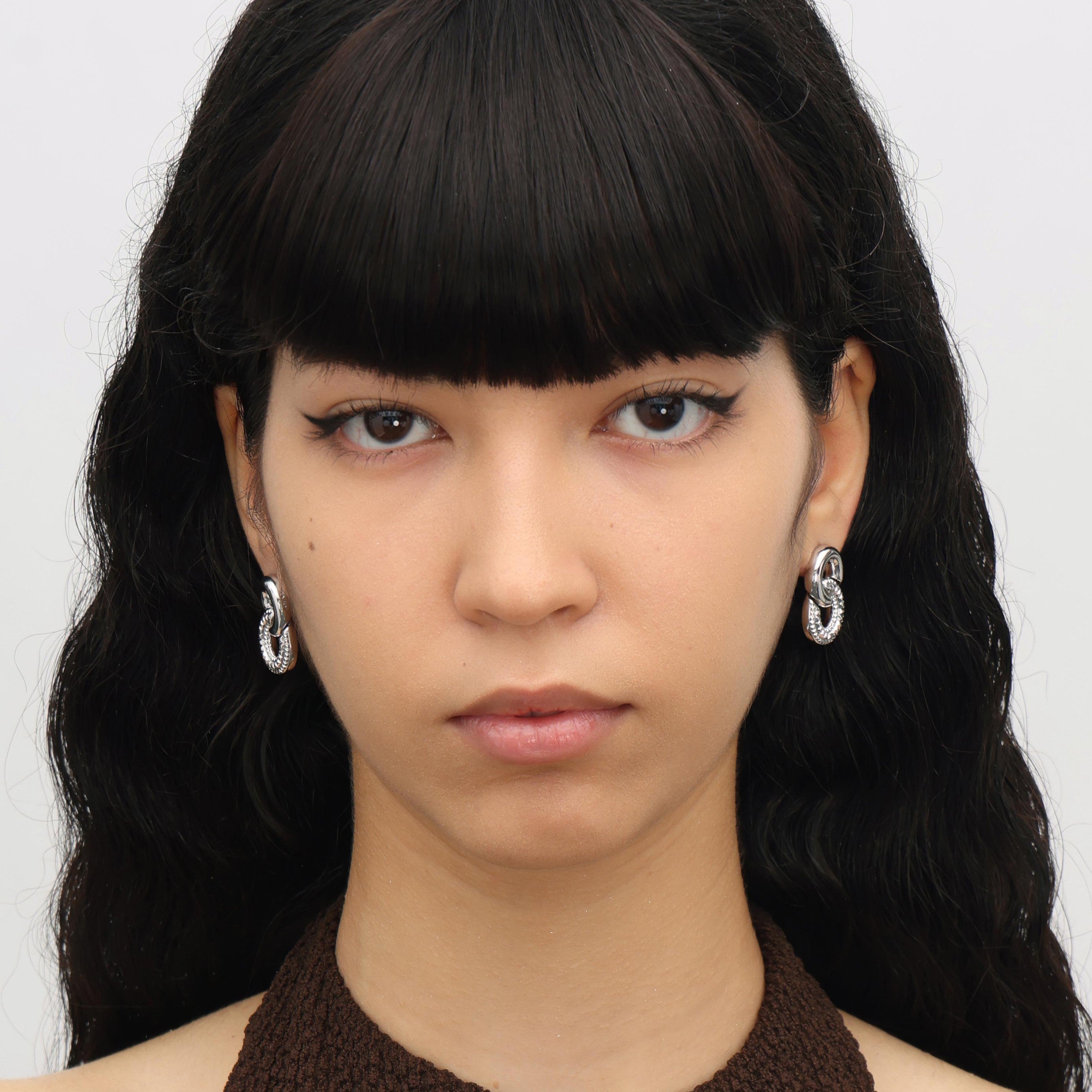 RSNY diamond pattern chain earrings - RSNY R2059A Copper Rhodium Plated/Tremella Needle Size: 15 * 25 * 4mm Diamond pattern design elements/sterling silver high-quality ear needles/staggered ring geometric shape/lightweight brand craftsmanship