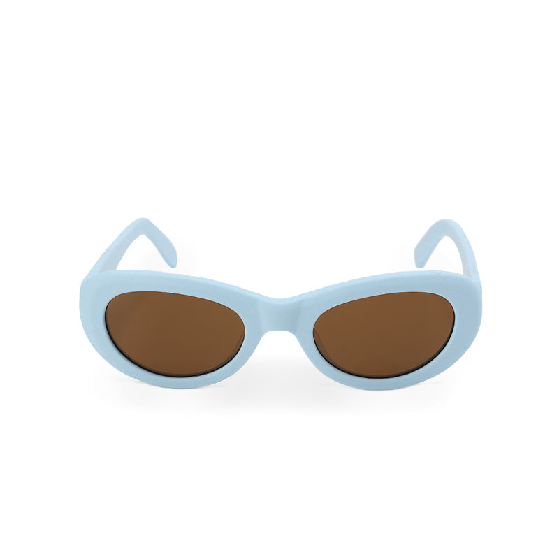 RSNY Moon OVAL Sunglasses - RSNY ·MJ0010D · Plate/nylon lenses · Frame width 145.7mm/temple length 145mm Lens width 51mm/height 34.9mm · Unisex moon art design/super touch matte plate/brand metal logo/fashionable milk blue color scheme