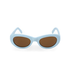 RSNY Moon OVAL Sunglasses - RSNY ·MJ0010D · Plate/nylon lenses · Frame width 145.7mm/temple length 145mm Lens width 51mm/height 34.9mm · Unisex moon art design/super touch matte plate/brand metal logo/fashionable milk blue color scheme