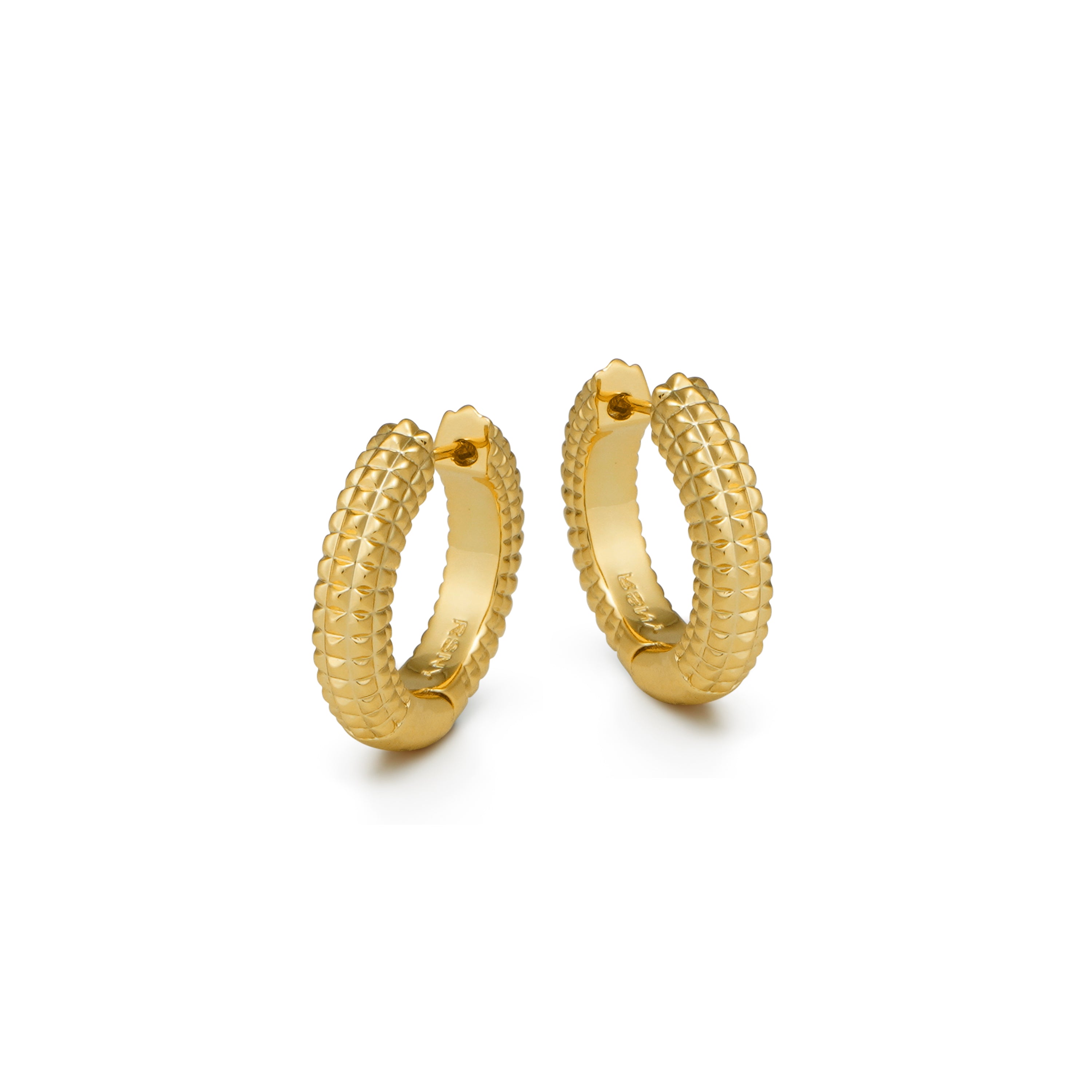 RSNY Diamond Textured Earrings - RSNY R2020B Copper Gold Plated/S925 Tremella Needle (Sterling Silver Only) Weight: 11.8g Size: 21 * 5 * 23mm diamond pattern design elements/exquisite detail processing/mirror-grade Seiko polishing/sterling silver high-quality ear needles/lightweight brand craftsmanship