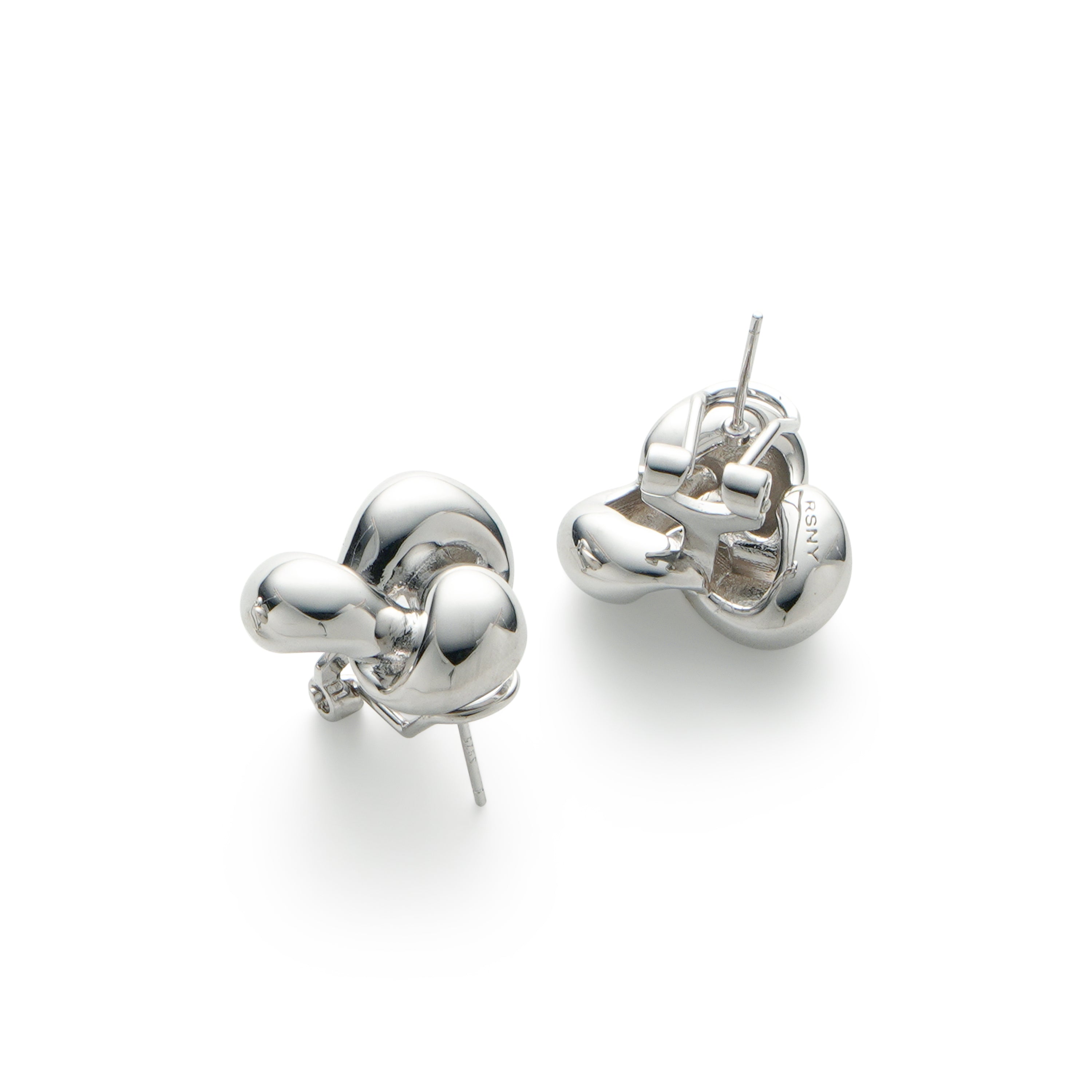 RSNY Geometric Stud Earrings - RSNY R2128A 铜镀铑/银耳针 约20*19*8mm 几何缠绕感元素/交错环几何造型/轻量化品牌工艺/高韧性弹簧耳扣