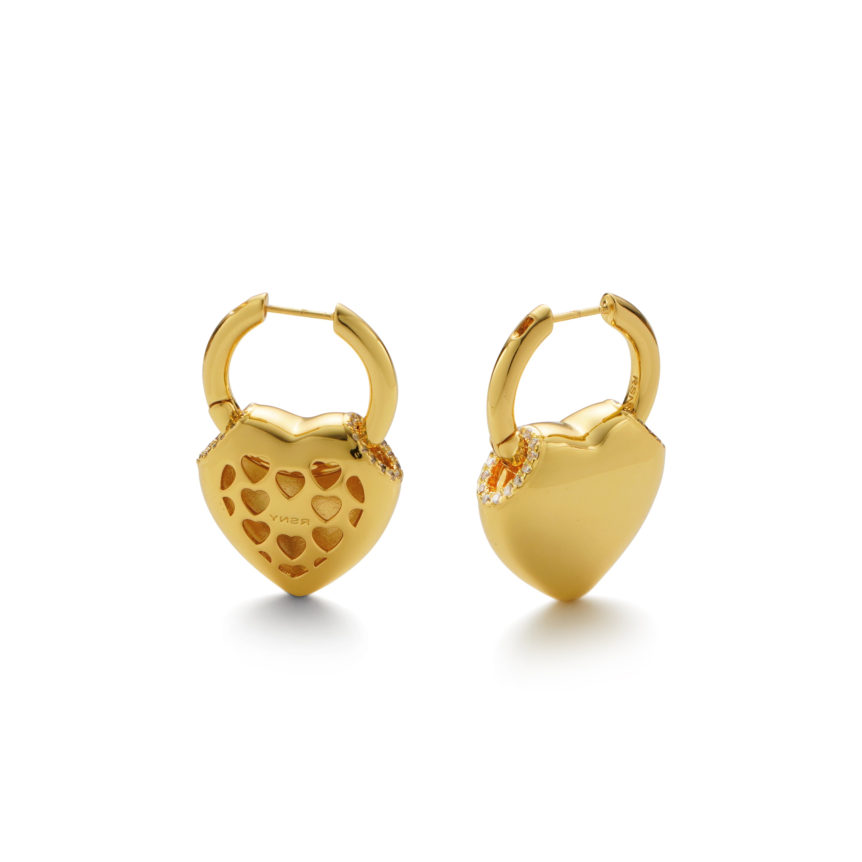 RSNY love shape earrings - RSNY R2159B 铜镀金/银耳针 约21*31*9mm 爱心型设计元素/轻量化镂空工艺/精选优质仿钻石/镜面级精工抛光