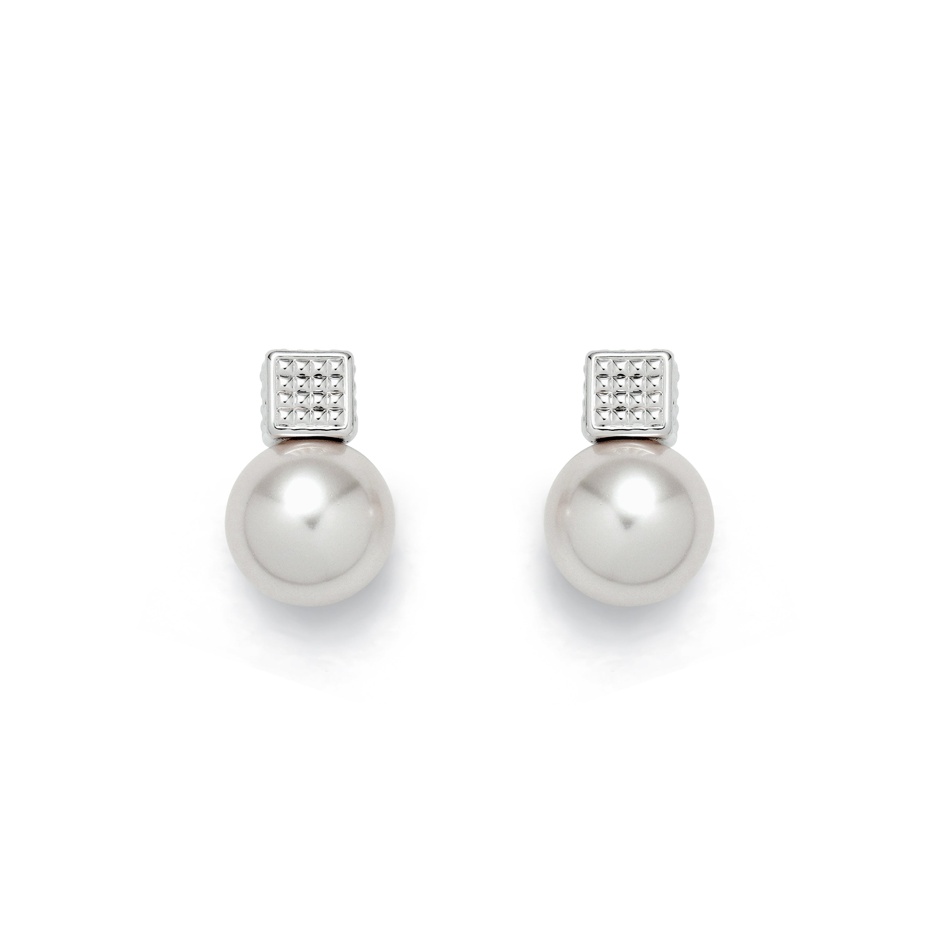 RSNY Diamond Pearl Stud Earrings - RSNY R2064A Copper plated rhodium/S925 Tremella needle/bead/brand ear plug Weight: 8.2g Size: 18 * 12 * 12mm Diamond pattern design elements/preferred boutique beads/fashionable geometric modeling/mirror-level precision polishing/lightweight brand craftsmanship