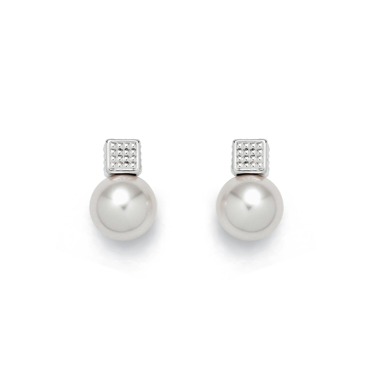 RSNY Diamond Pearl Stud Earrings - RSNY R2064A Copper plated rhodium/S925 Tremella needle/bead/brand ear plug Weight: 8.2g Size: 18 * 12 * 12mm Diamond pattern design elements/preferred boutique beads/fashionable geometric modeling/mirror-level precision polishing/lightweight brand craftsmanship
