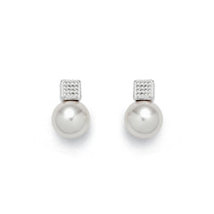 RSNY Diamond Pearl Stud Earrings - RSNY R2064A Copper plated rhodium/S925 Tremella needle/bead/brand ear plug Weight: 8.2g Size: 18 * 12 * 12mm Diamond pattern design elements/preferred boutique beads/fashionable geometric modeling/mirror-level precision polishing/lightweight brand craftsmanship