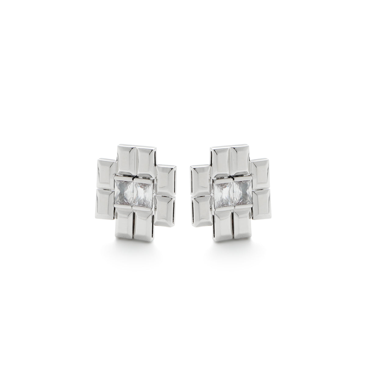 RSNY princess square splicing stud earrings - RSNY R2147A 铜镀铑/银耳针 约25*21*3mm 钻石型设计元素/时尚感几何造型/镜面级精工抛光/纯银高品质耳针