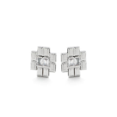 RSNY princess square splicing stud earrings - RSNY R2147A 铜镀铑/银耳针 约25*21*3mm 钻石型设计元素/时尚感几何造型/镜面级精工抛光/纯银高品质耳针